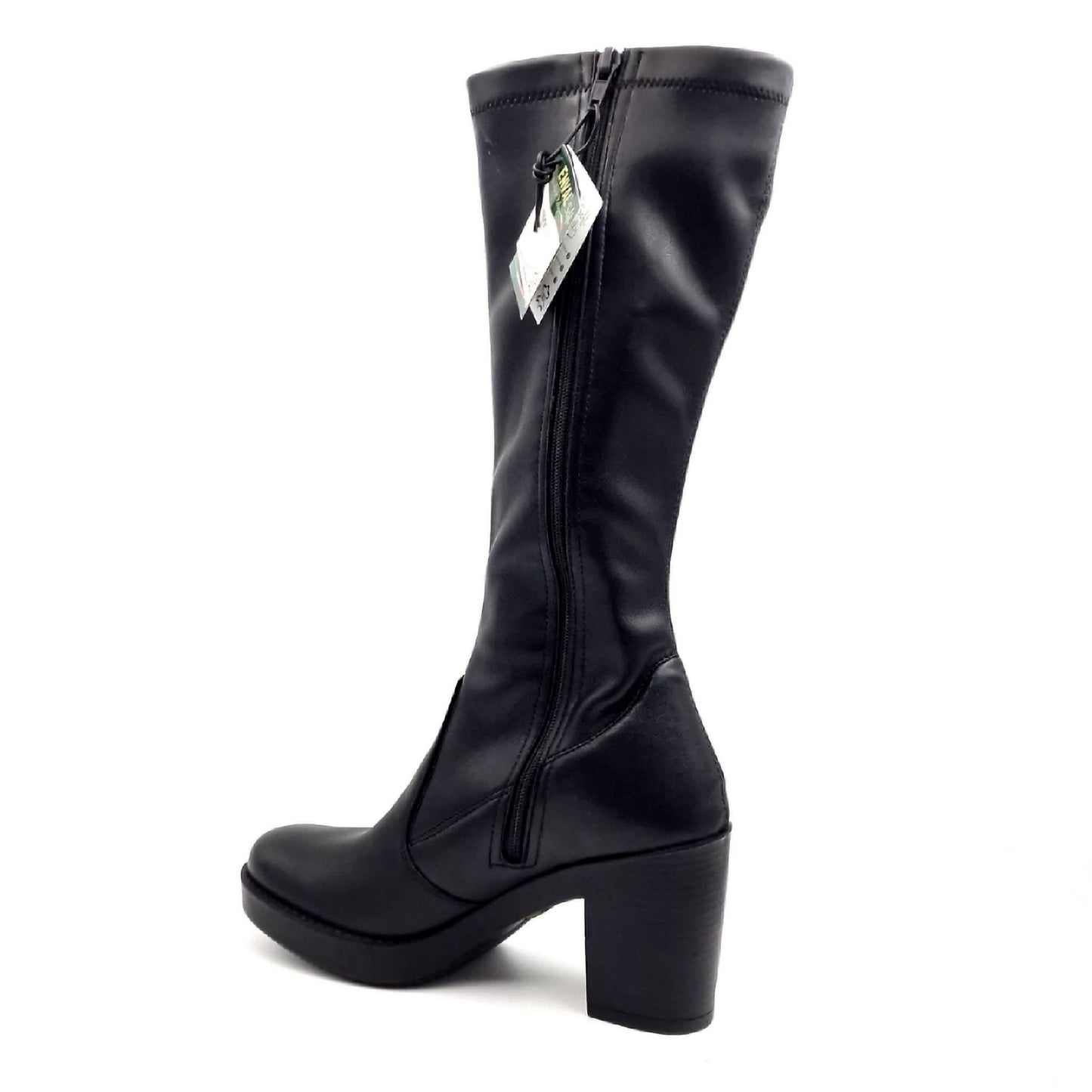 Stivale Enval Pelle Nero e Tessuto Elastico con Tacco