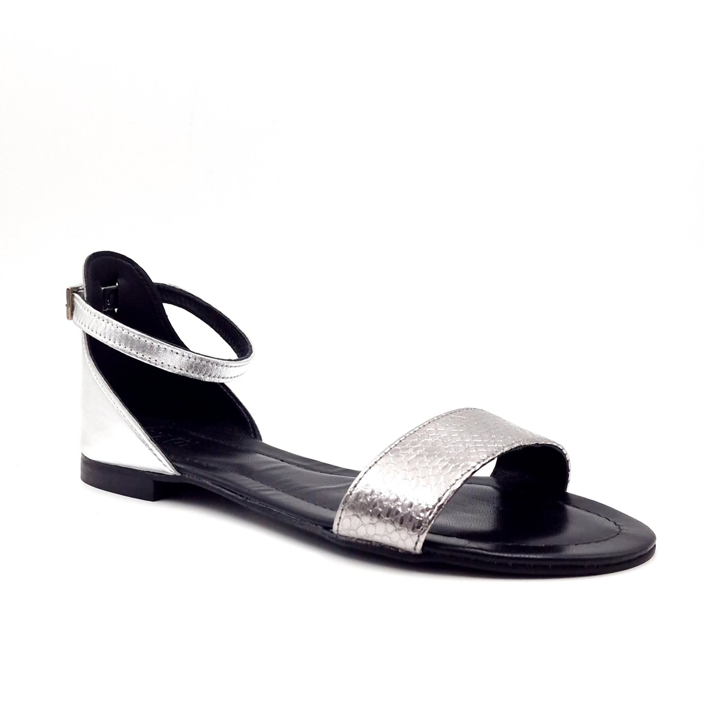 Sandalo Fascia Pelle Laminata Argento