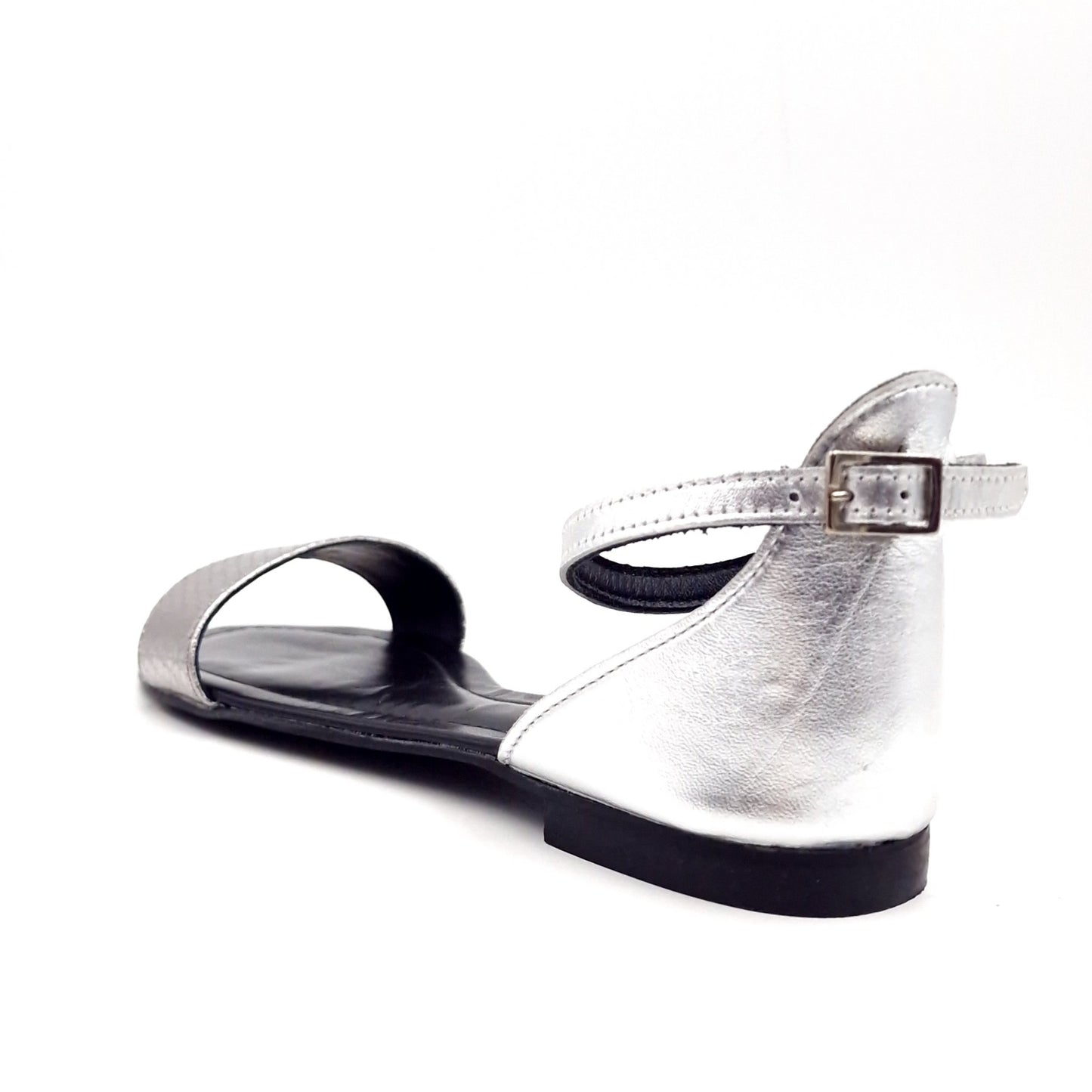 Sandalo Fascia Pelle Laminata Argento
