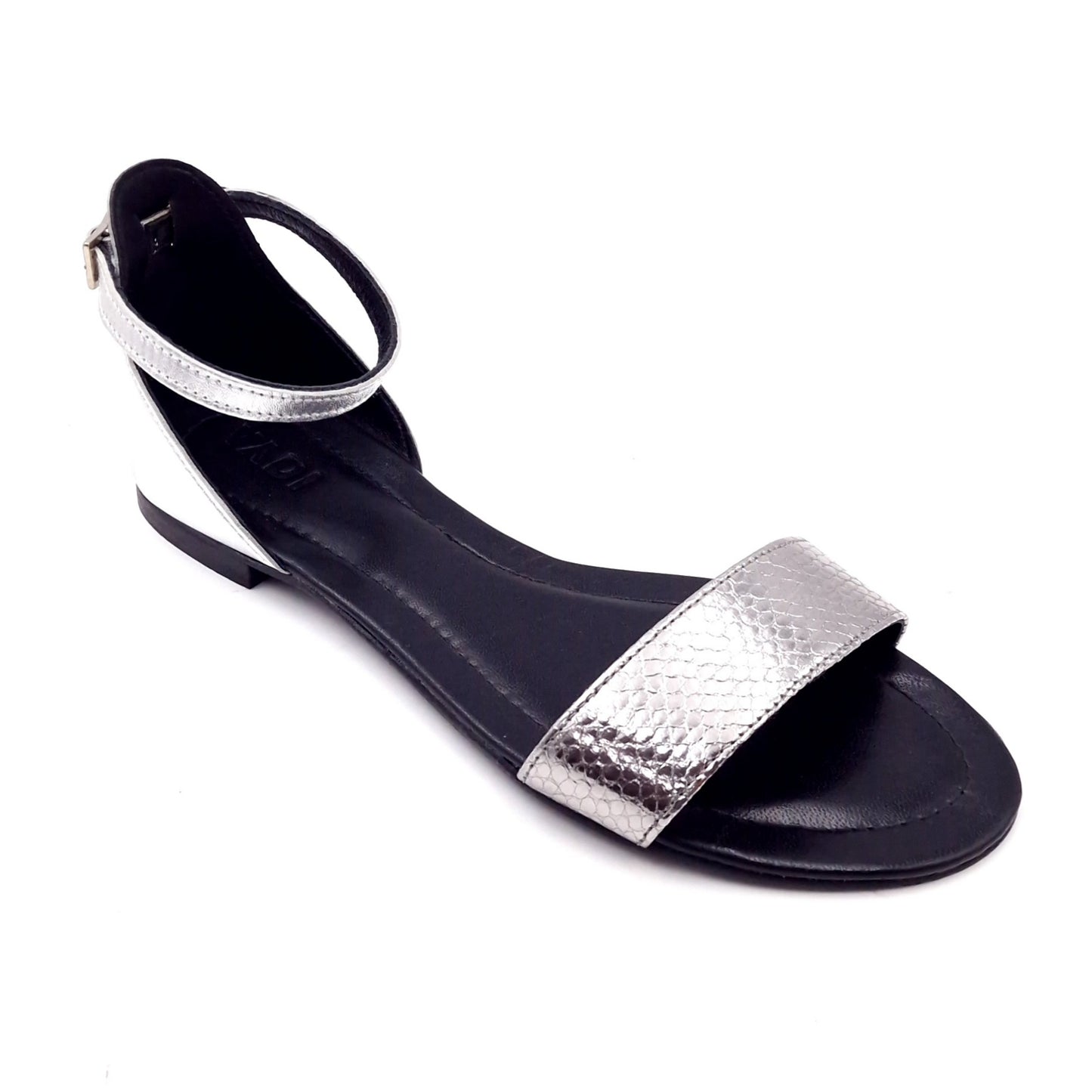 Sandalo Fascia Pelle Laminata Argento