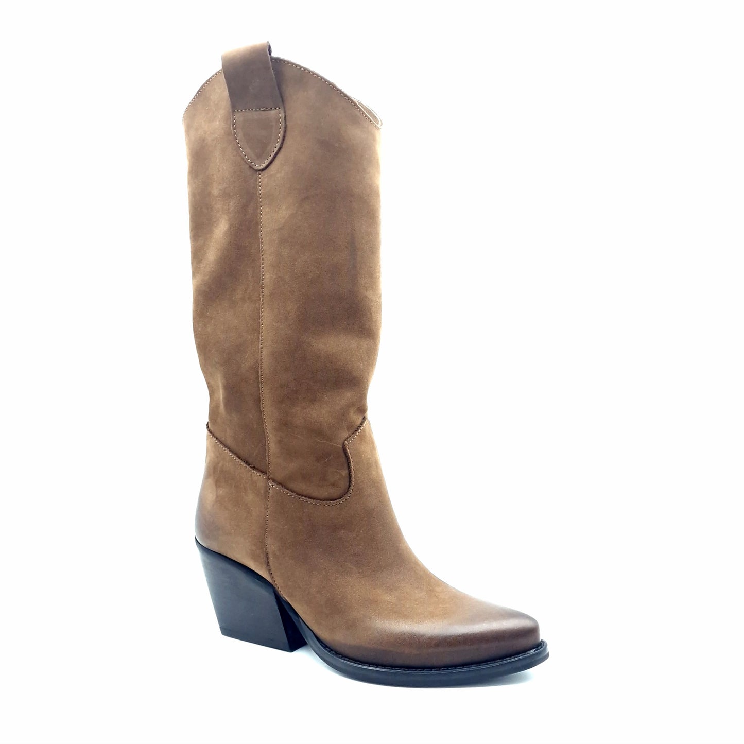 Stivale Donna Texano Tacco 70 in Pelle Nabuk Sigaro