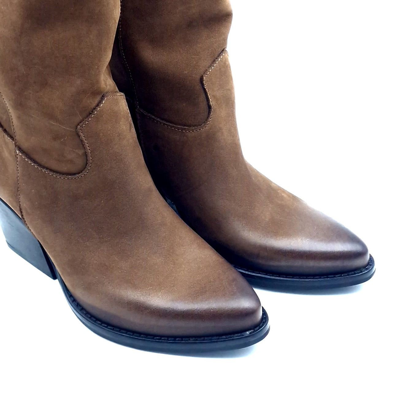 Stivale Donna Texano Tacco 70 in Pelle Nabuk Sigaro