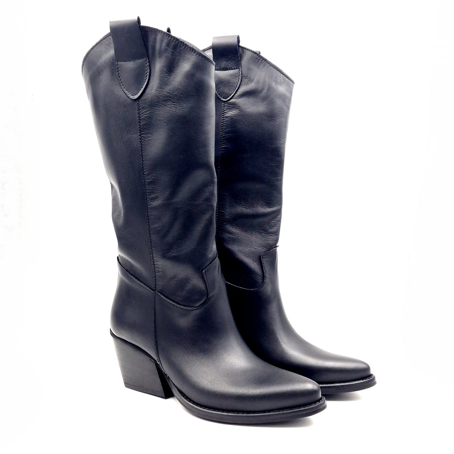 Stivale Donna Texano Tacco 70 in Pelle Nero