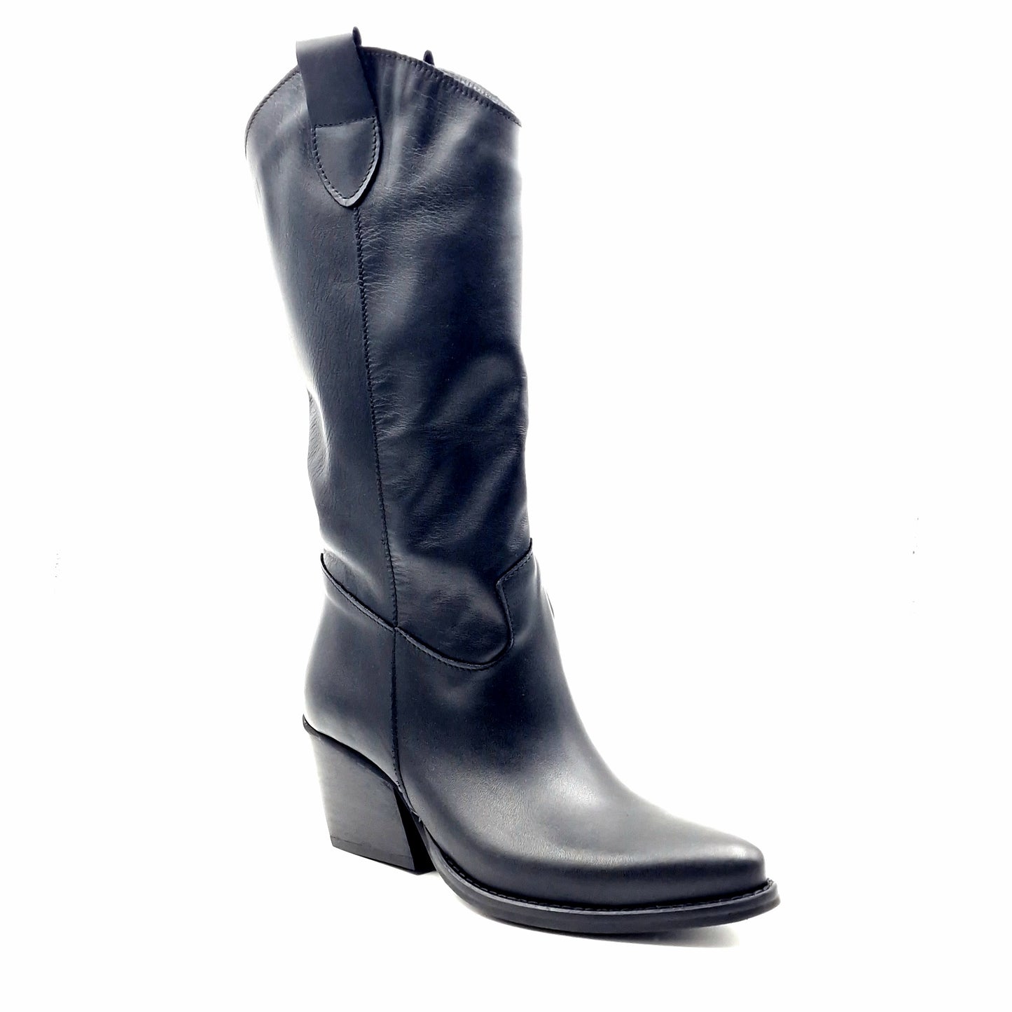Stivale Donna Texano Tacco 70 in Pelle Nero