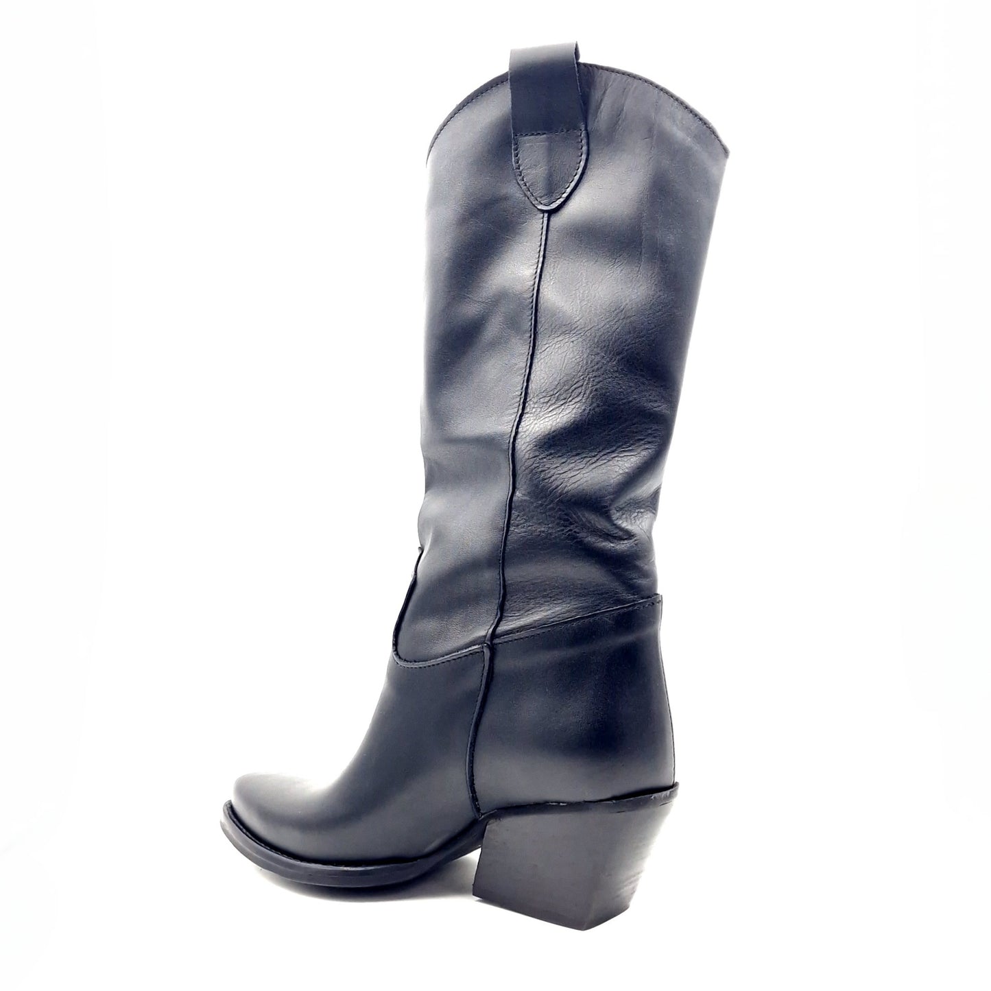 Stivale Donna Texano Tacco 70 in Pelle Nero