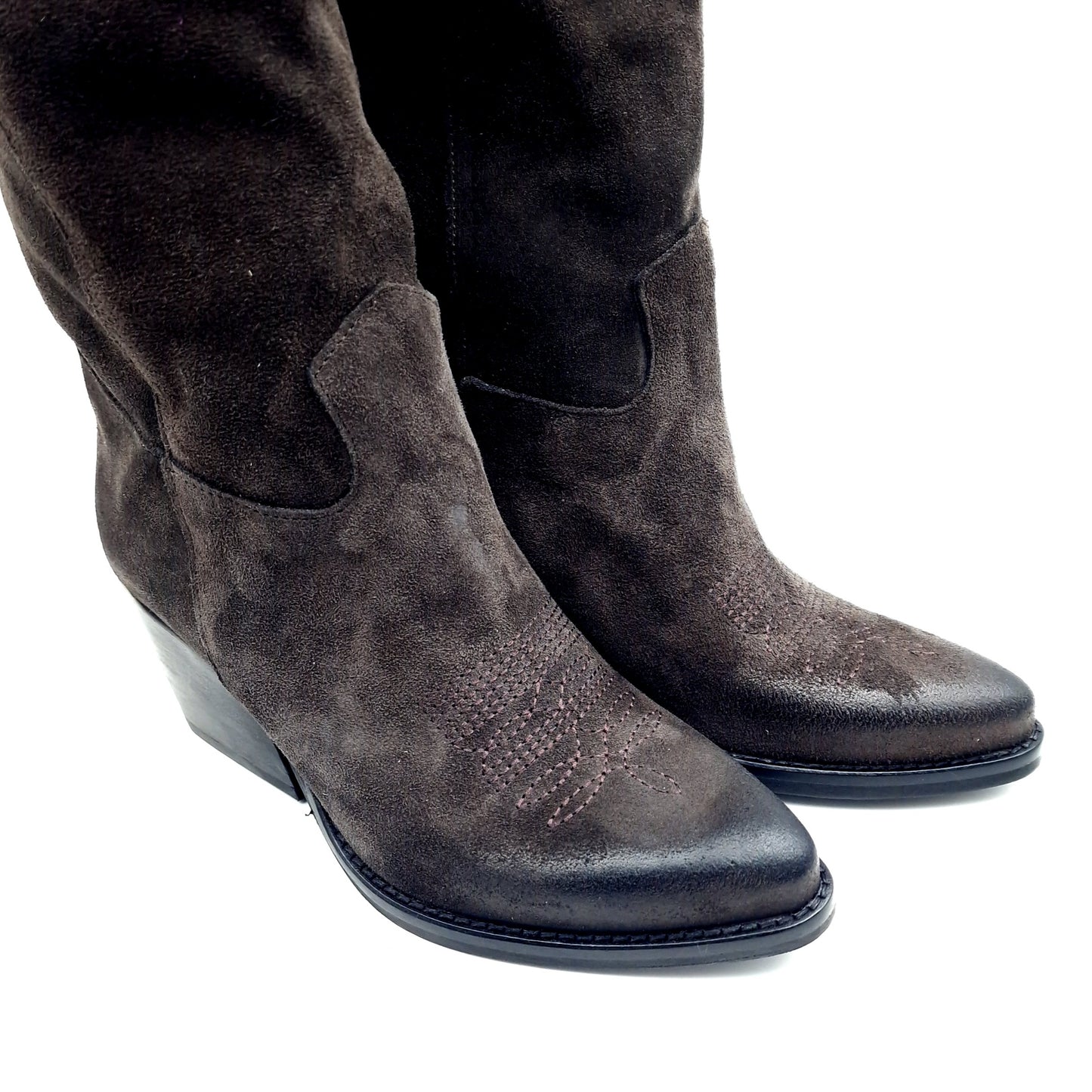 Stivale Donna Texano Tacco 70 in Pelle Scamosciata Marrone
