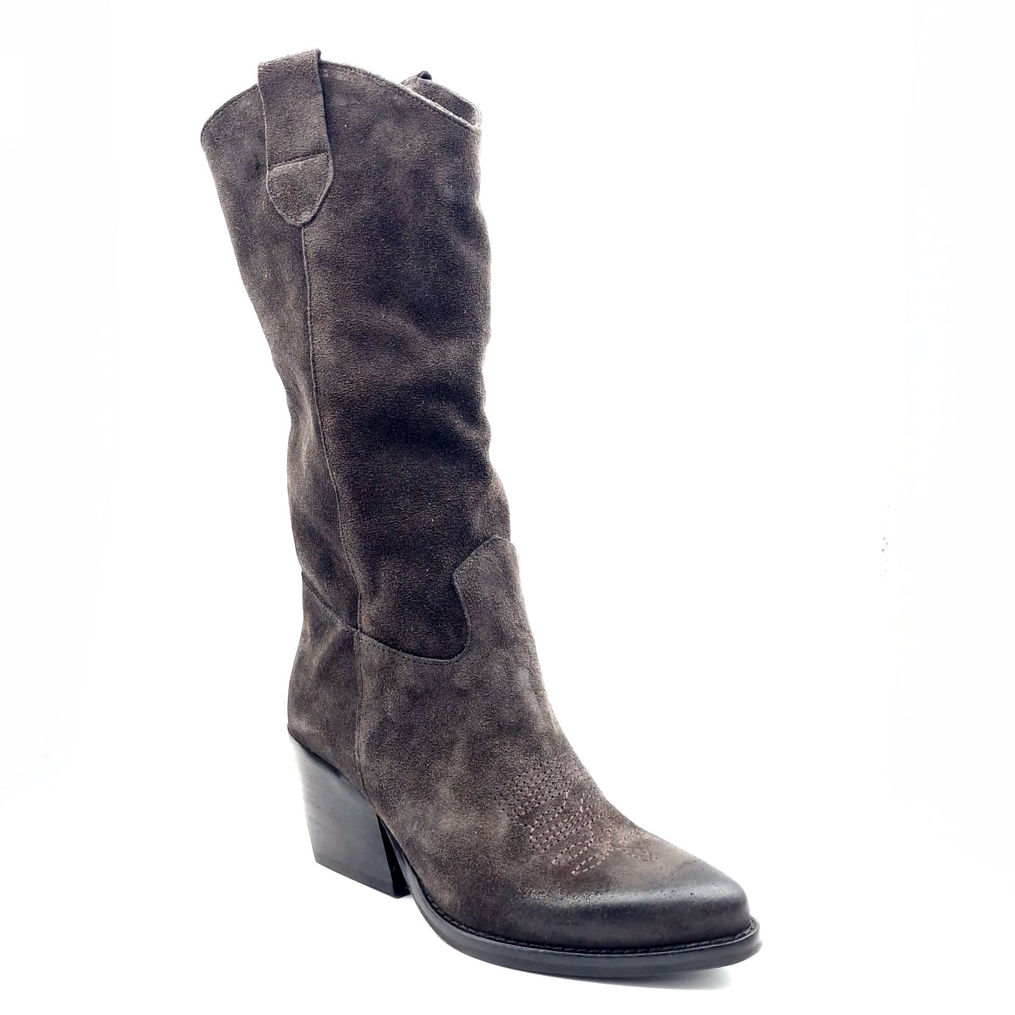 Stivale Donna Texano Tacco 70 in Pelle Scamosciata Marrone