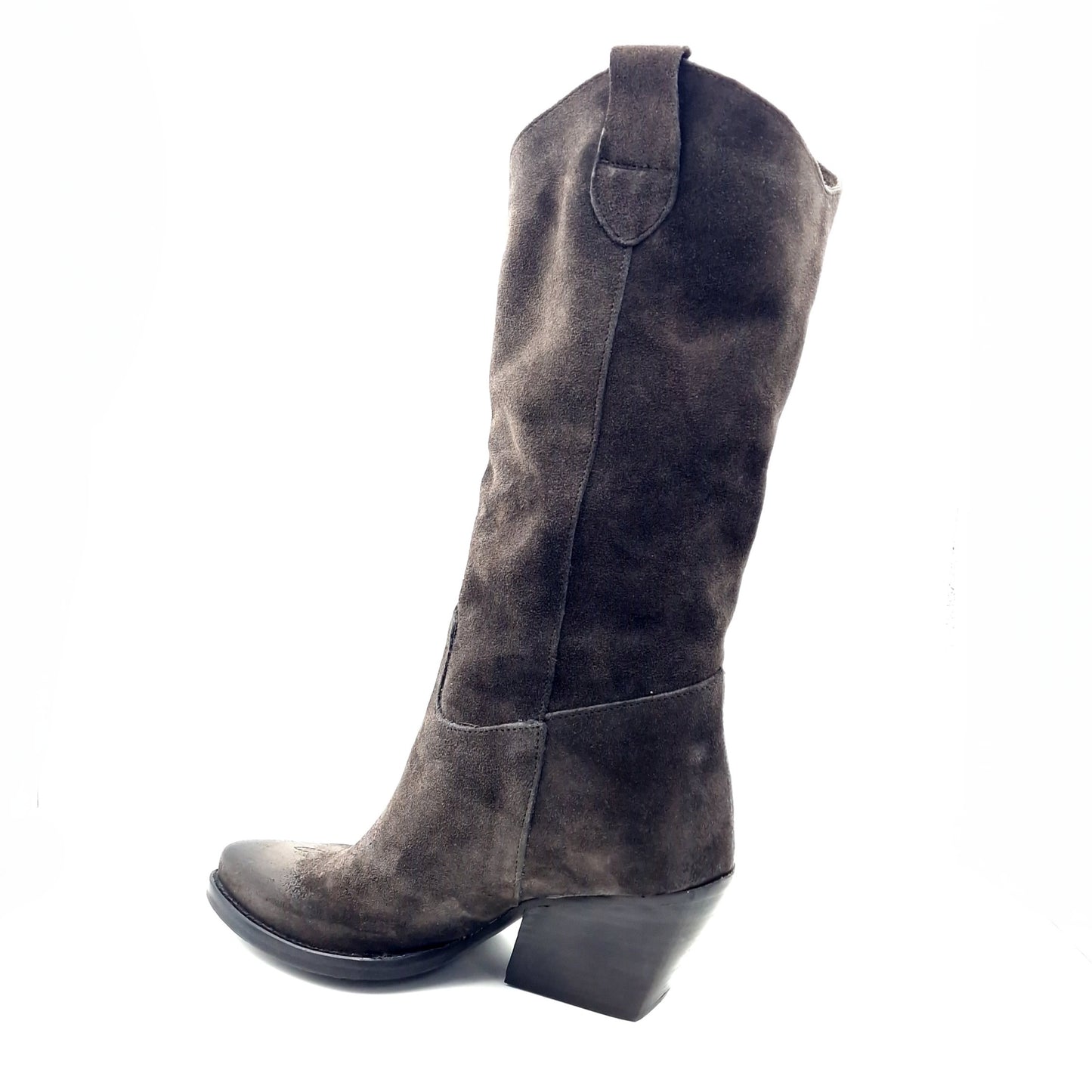 Stivale Donna Texano Tacco 70 in Pelle Scamosciata Marrone