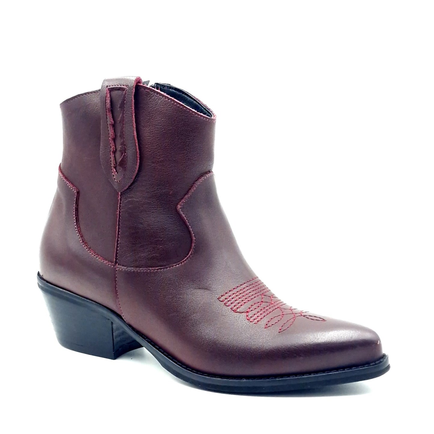 Stivaletto Donna Texano in Pelle Bordò