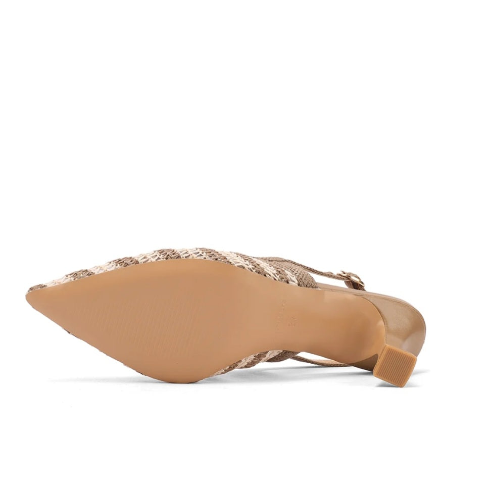 Decolleté Slingback Donna Queen Helena Tessuto Intrecciato Beige