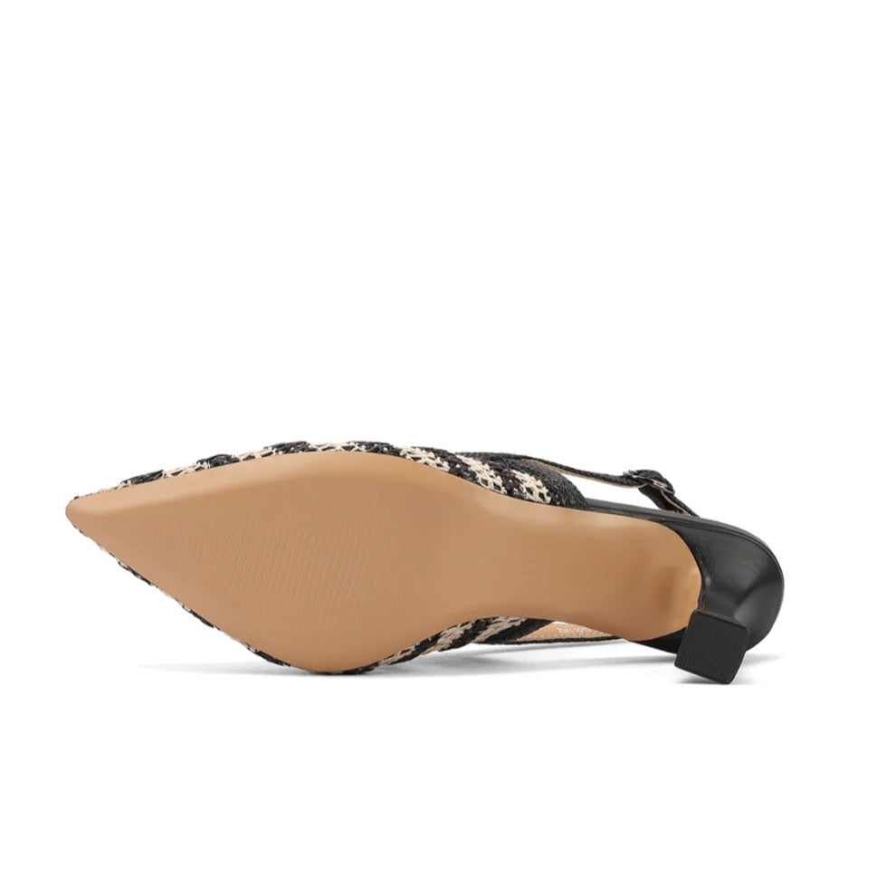 Decolleté Slingback Donna Queen Helena Tessuto Intrecciato Nero