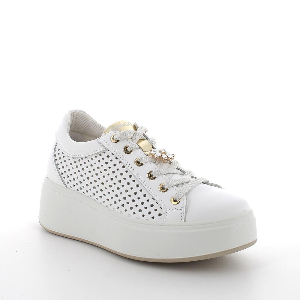Sneaker Donna Igi&co in Pelle Bianco forata