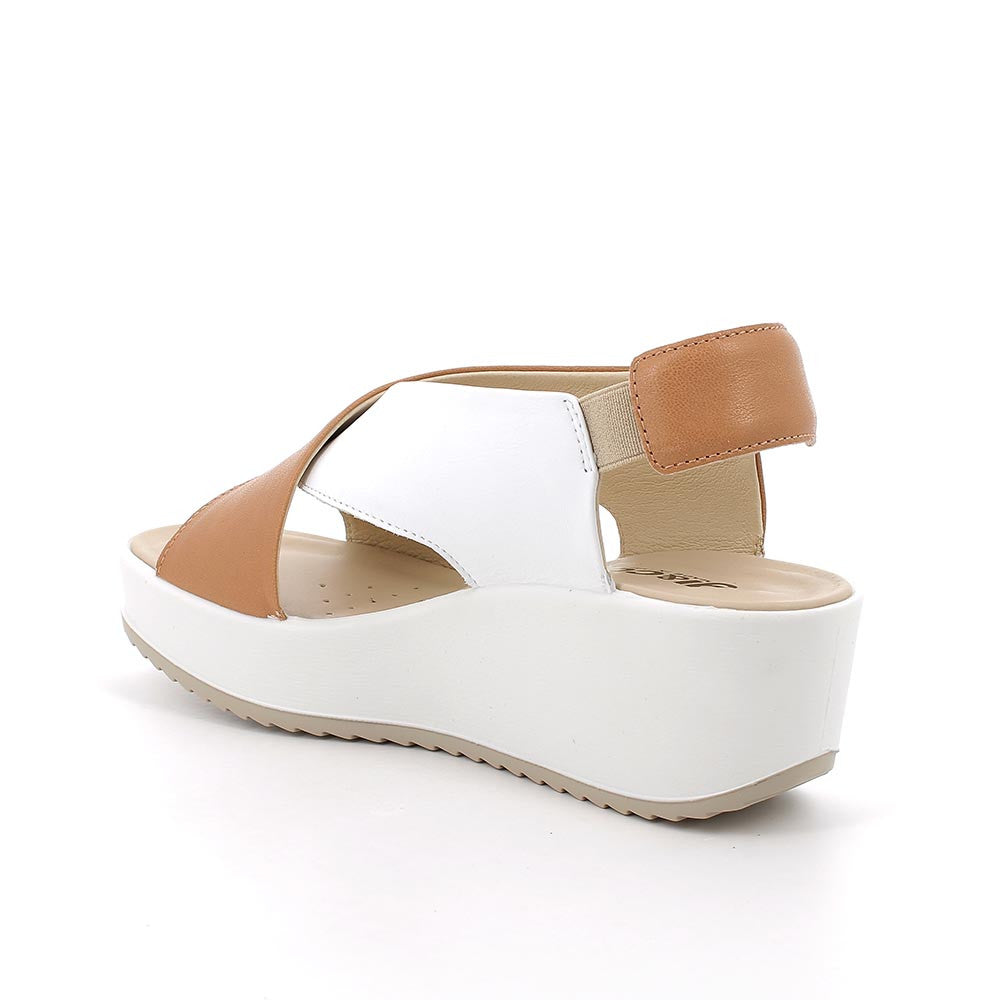 Sandalo Donna Igi&co Zeppa con Incrocio Cuoio/Bianco