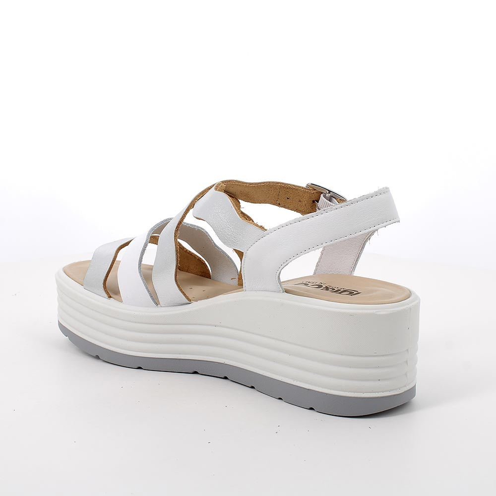 Sandalo Donna Igi&co Zeppa con Fascette ondulate Bianco/Argento