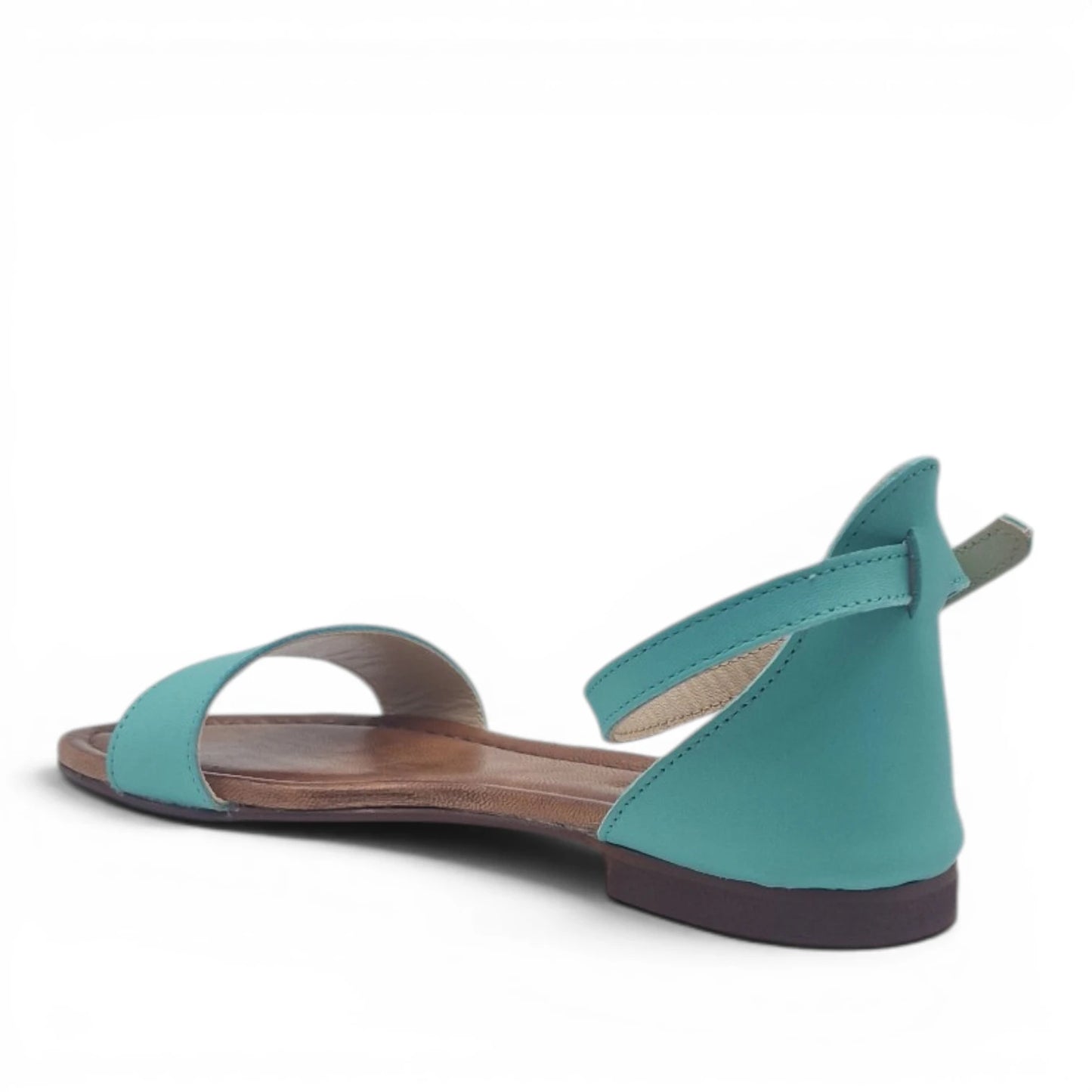 Sandalo Donna Scarpine Italiane Fascia in Pelle Acqua Marina con Sottopiede Imbottito