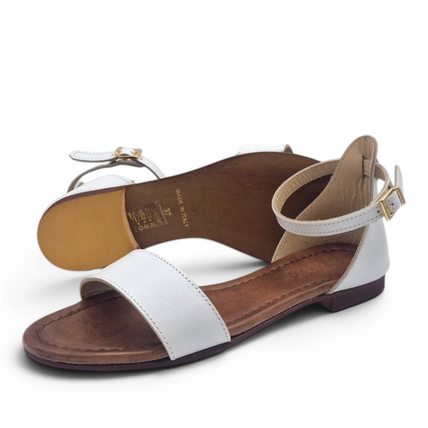 Sandalo Donna Scarpine Italiane Fascia in Pelle Bianco con Sottopiede Imbottito