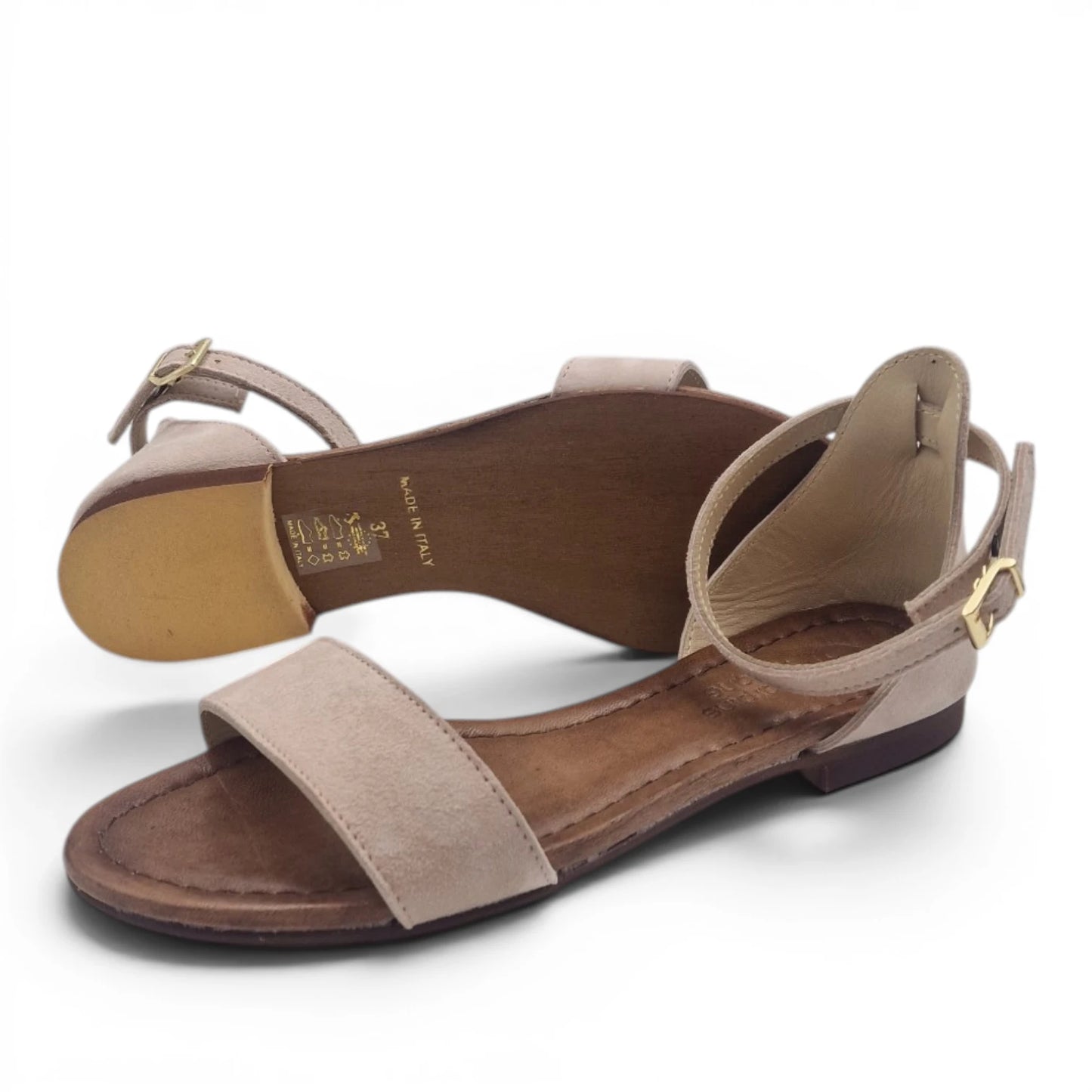 Sandalo Donna Scarpine Italiane Fascia in Pelle Scamosciata Cipria con Sottopiede Imbottito