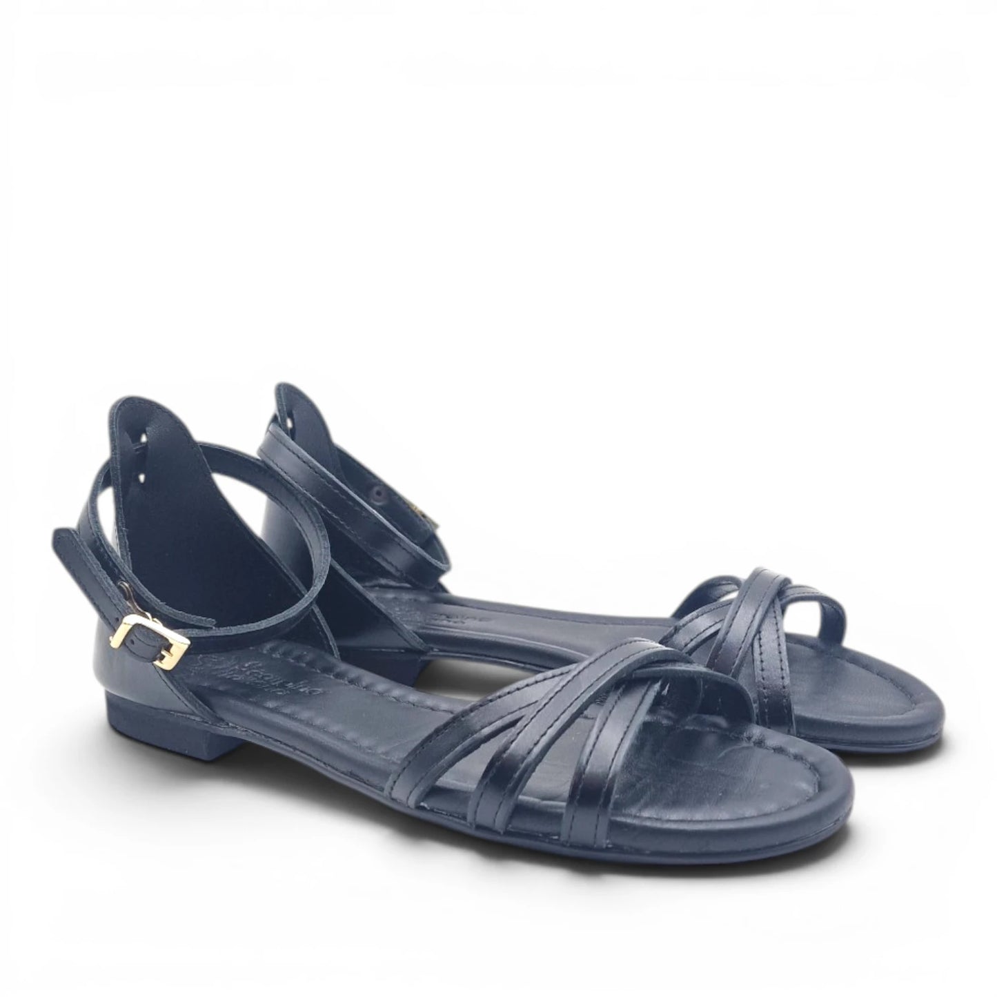 Sandalo Donna Scarpine Italiane Ragnetto in Pelle Nero con Sottopiede Imbottito