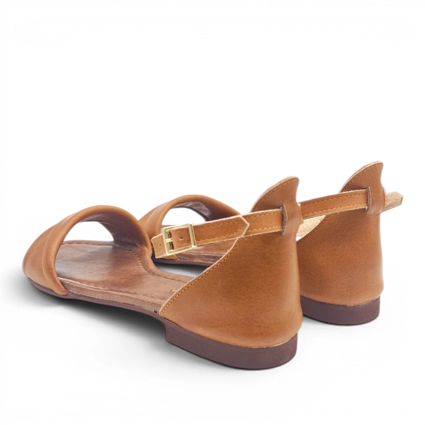 Sandalo Donna Scarpine Italiane Risvolto in Pelle Cuoio con Sottopiede Imbottito