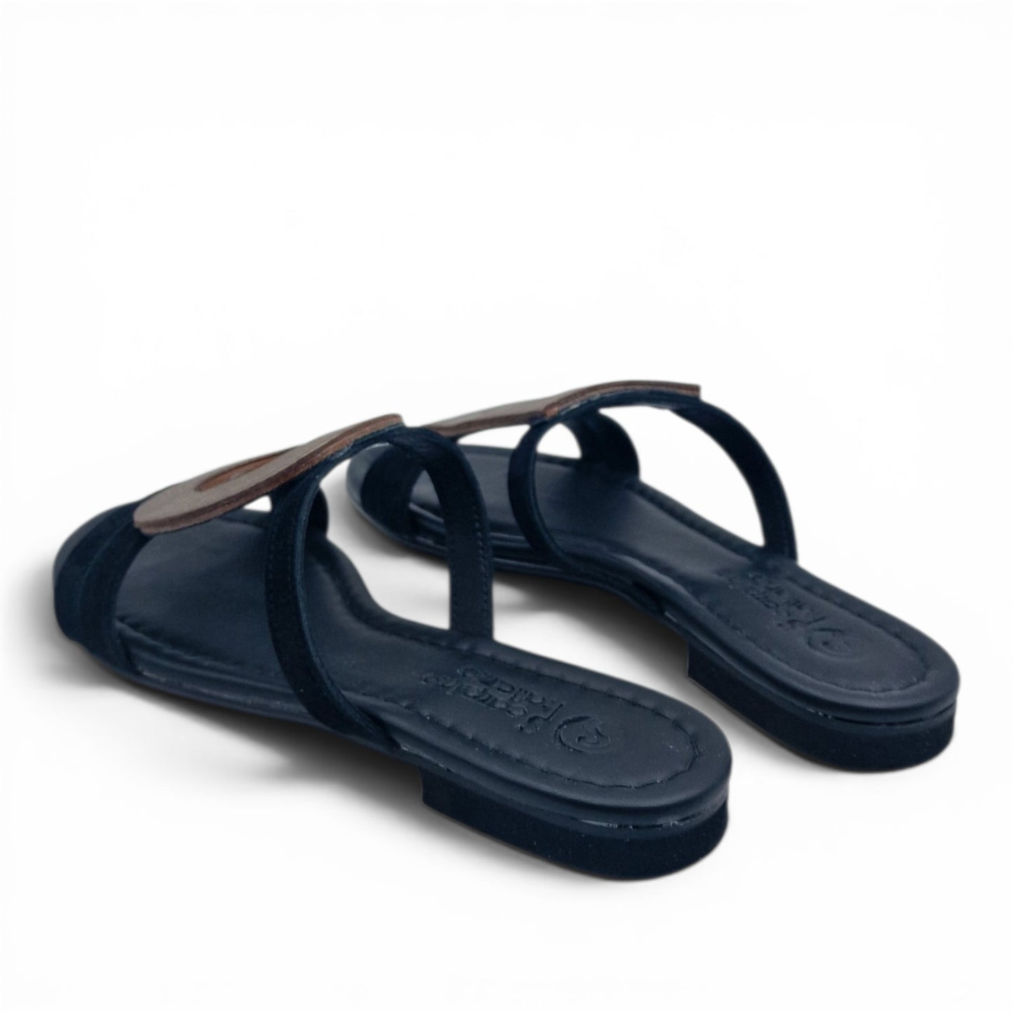 Sandalo Donna Scalzato Scarpine Italiane Greece in Pelle Nero riporti Bronzo con Sottopiede Imbottito