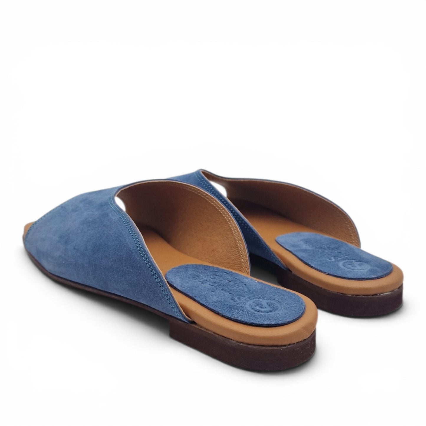 Sandalo Donna Scalzato Scarpine Italiane Summer in Pelle Scamosciata Jeans con Sottopiede Imbottito