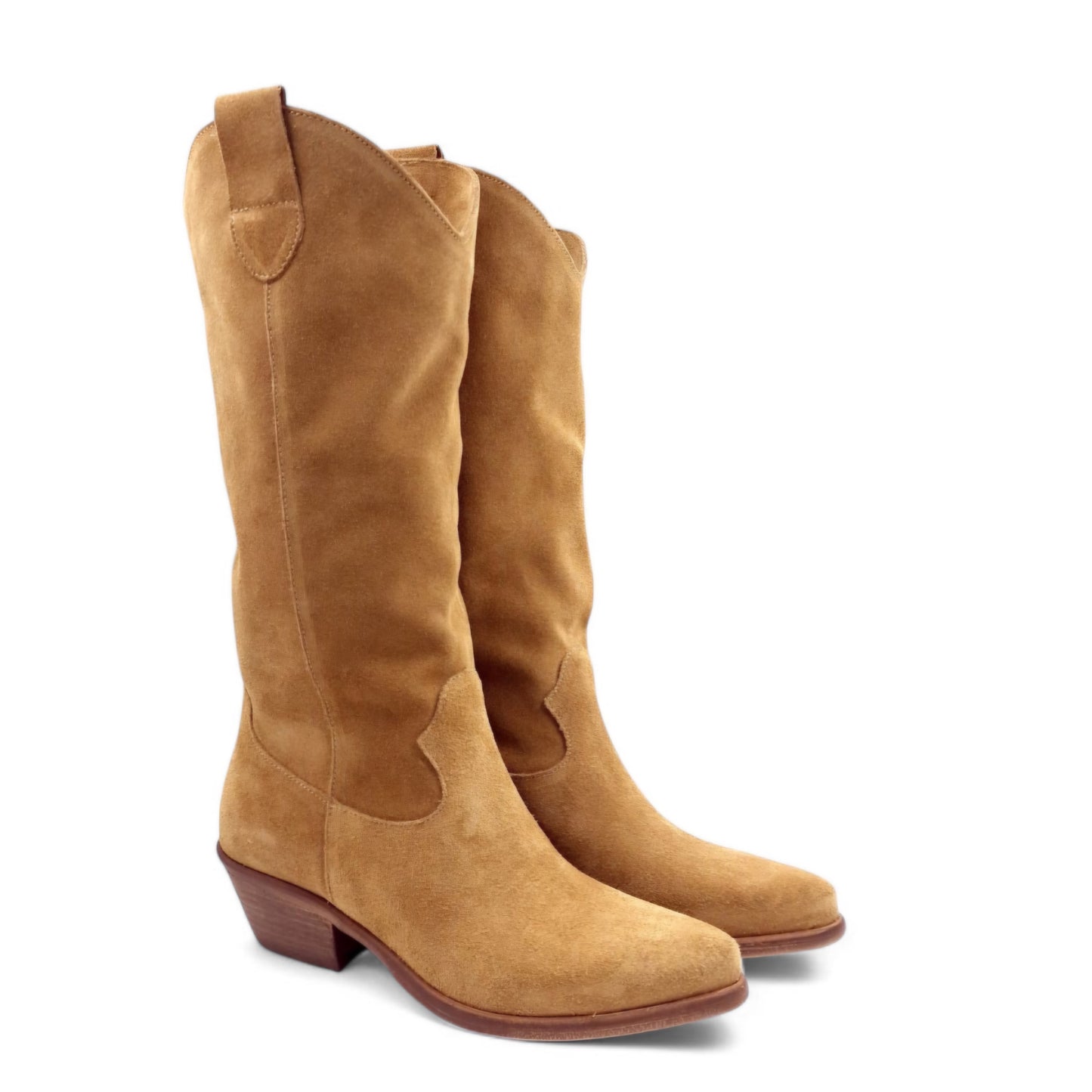 Stivale Donna Texano in Pelle Scamosciata Cuoio