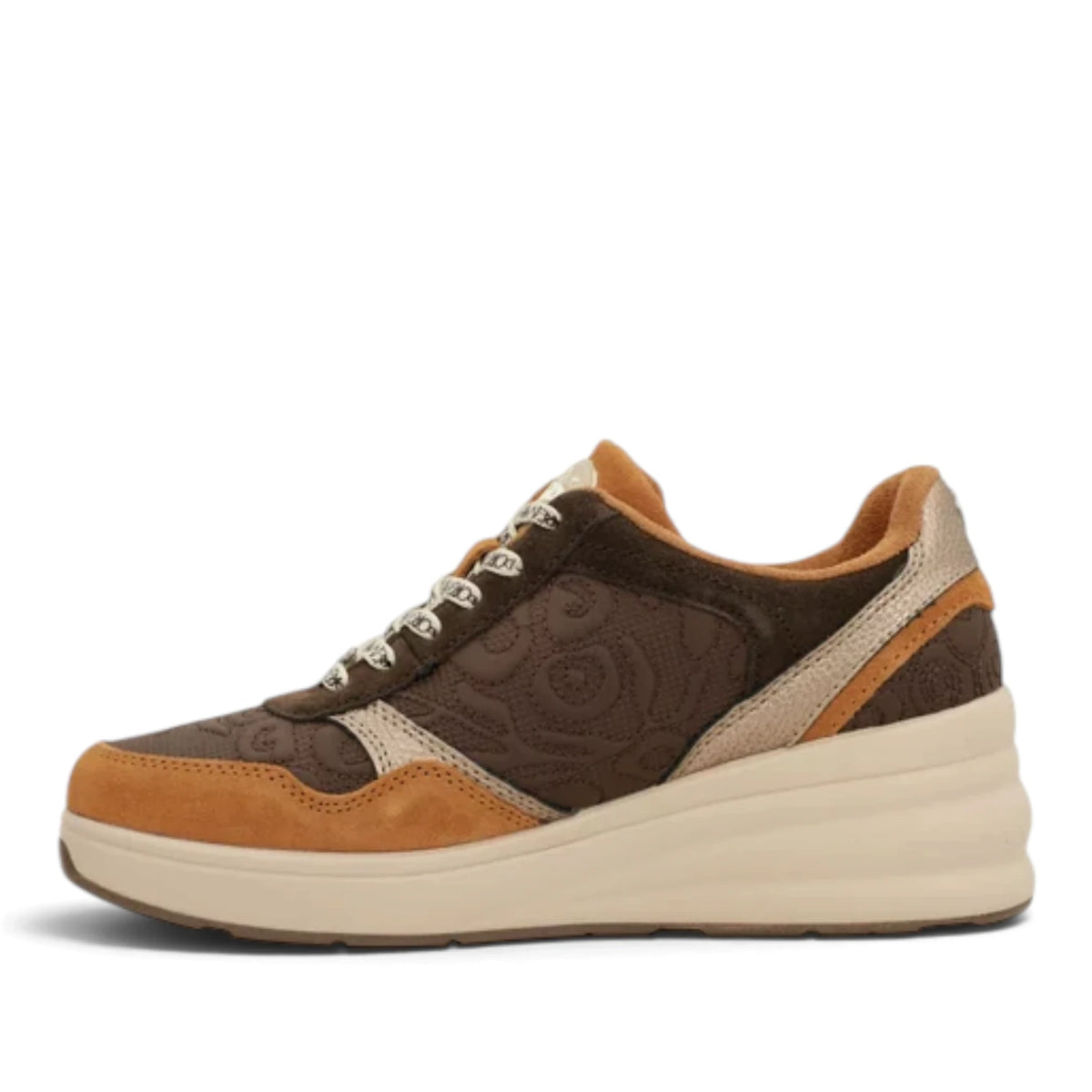 Sneakers Donna Anekke con zeppa in Pelle Marrone con riporti Cuoio