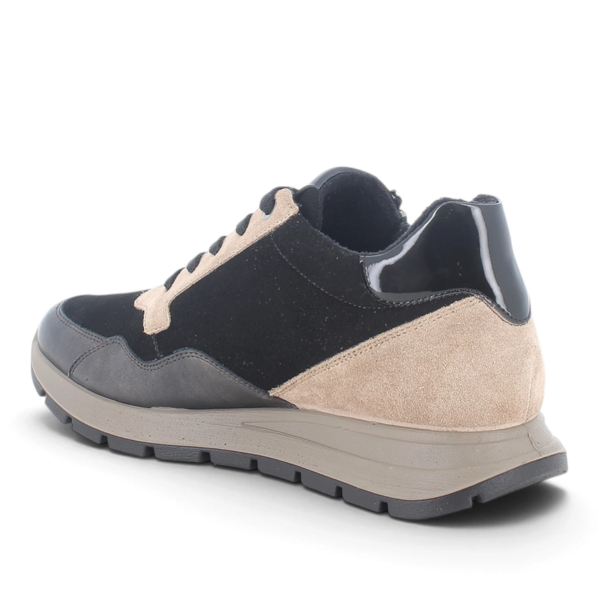 Sneakers Donna IGI&CO in Pelle Nero Acciaio con dettagli Beige con Zip e Rialzo Interno 2 cm