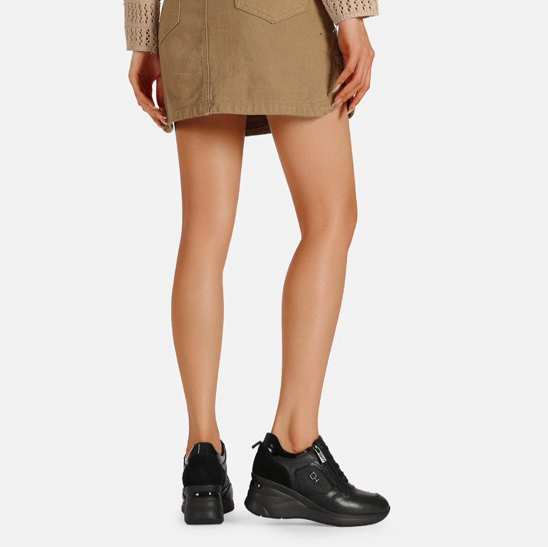 Sneaker Donna con zip in Pelle Nero