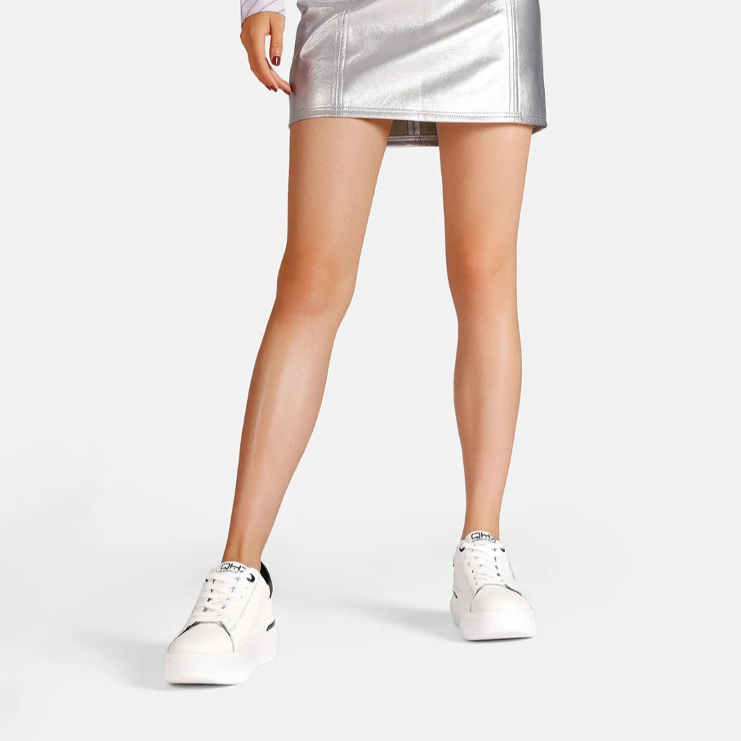 Sneaker Donna in Pelle Bianco riporto Nero