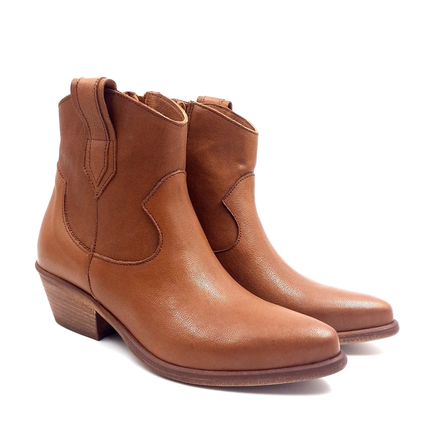 Stivaletto Donna Texano in Pelle Lavata Cuoio