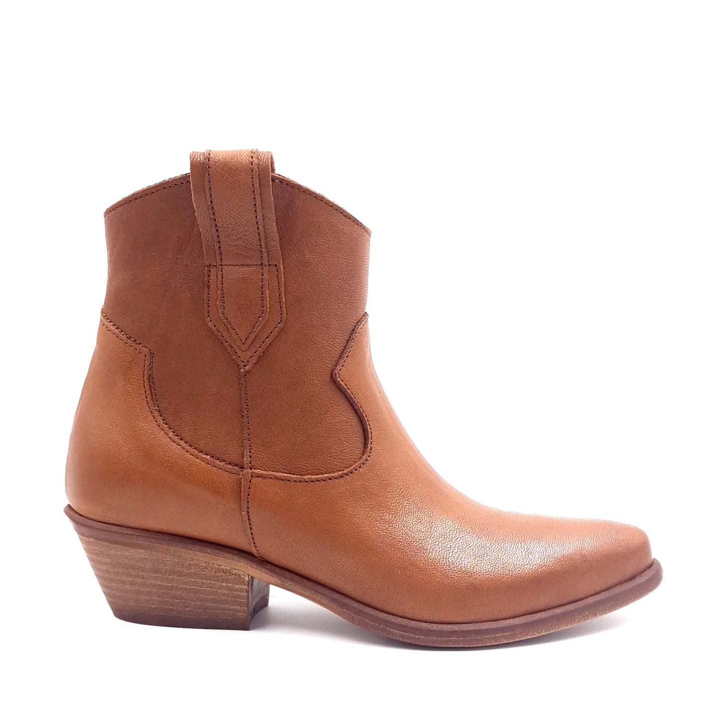 Stivaletto Donna Texano in Pelle Lavata Cuoio