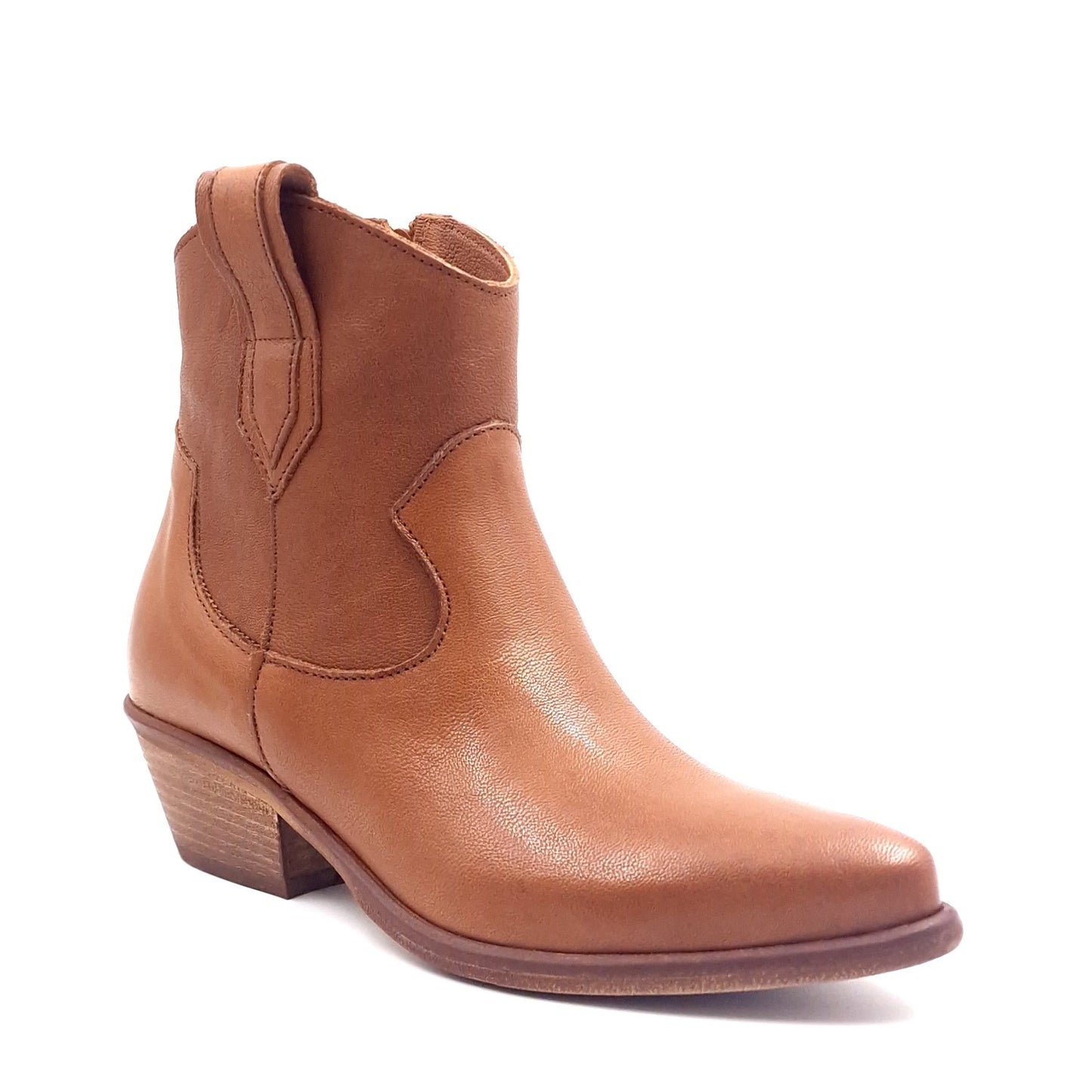 Stivaletto Donna Texano in Pelle Lavata Cuoio