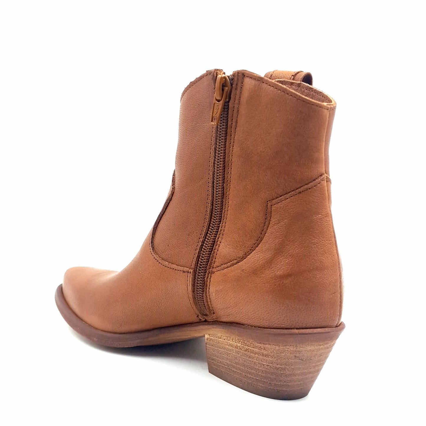 Stivaletto Donna Texano in Pelle Lavata Cuoio