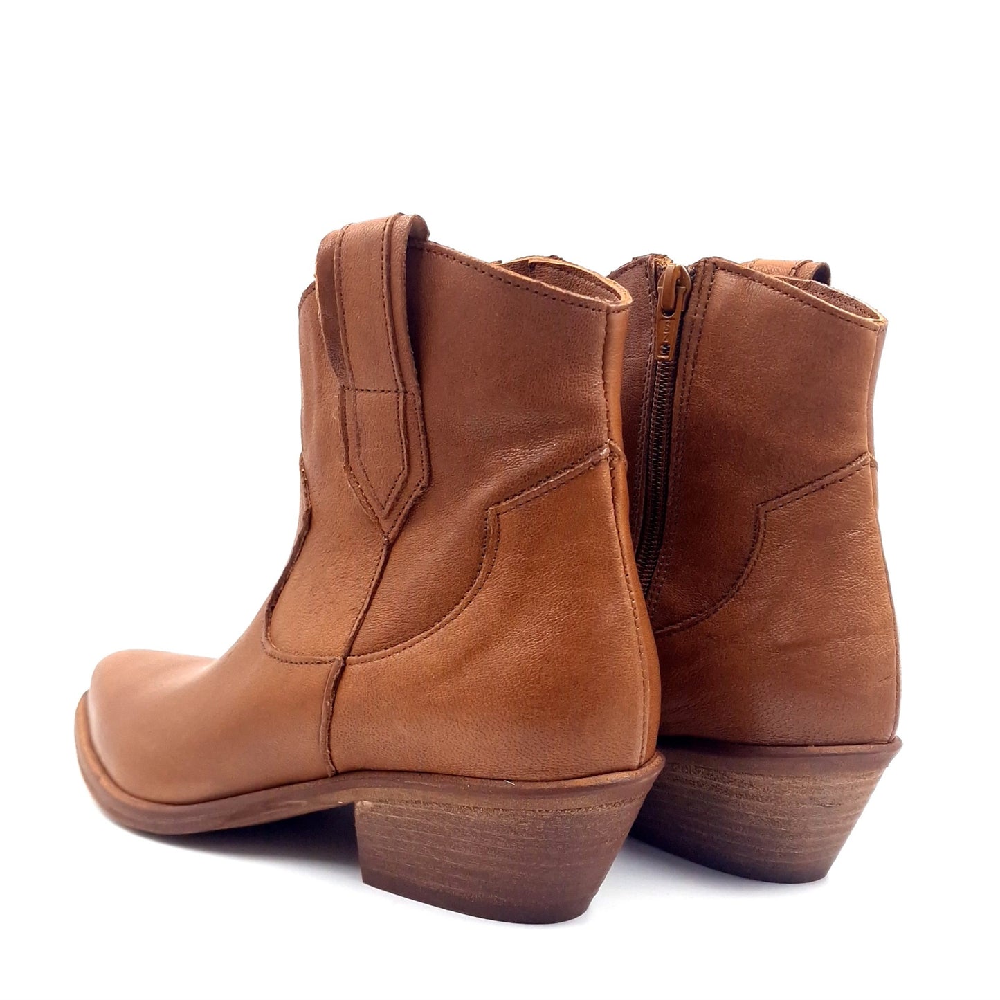 Stivaletto Donna Texano in Pelle Lavata Cuoio