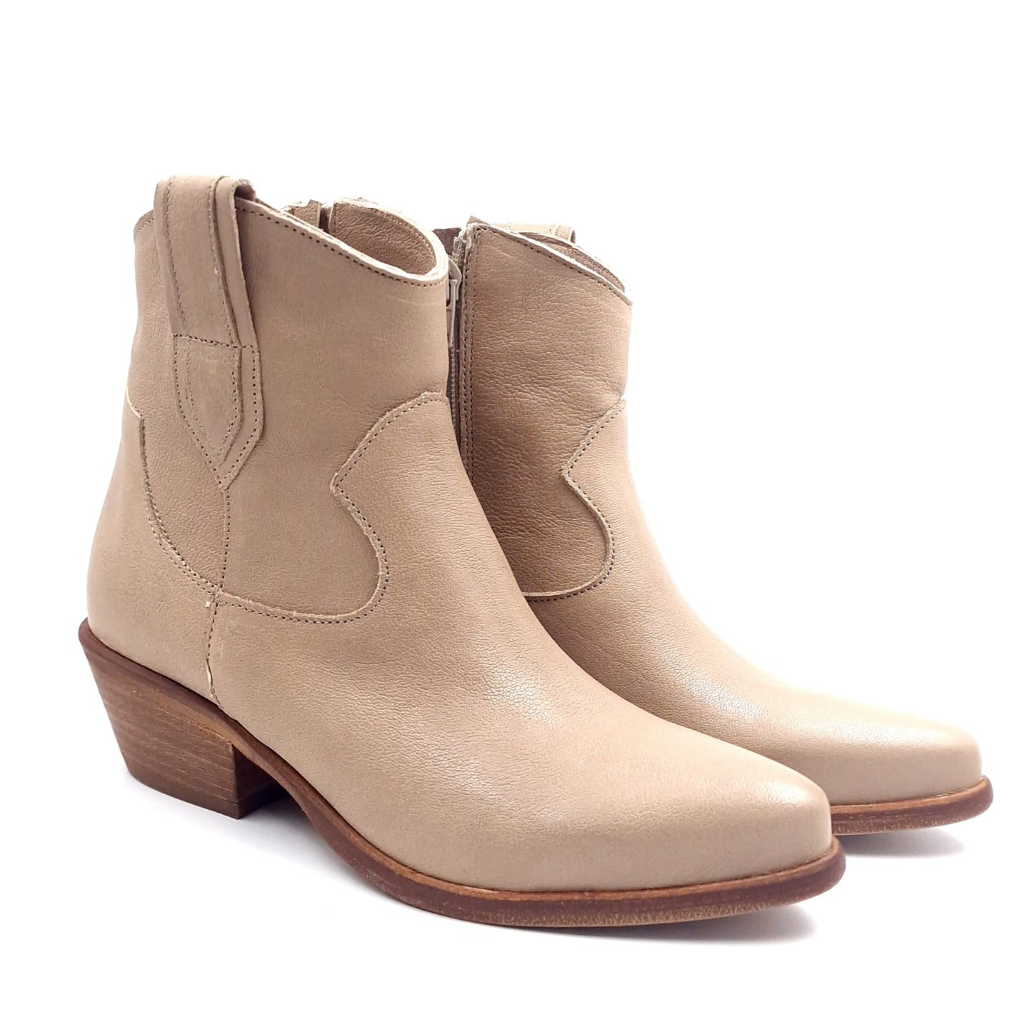 Stivaletto Donna Texano in Pelle Lavata Taupe