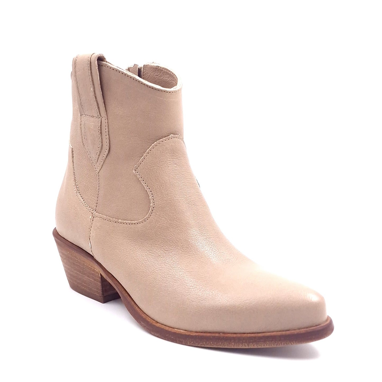 Stivaletto Donna Texano in Pelle Lavata Taupe