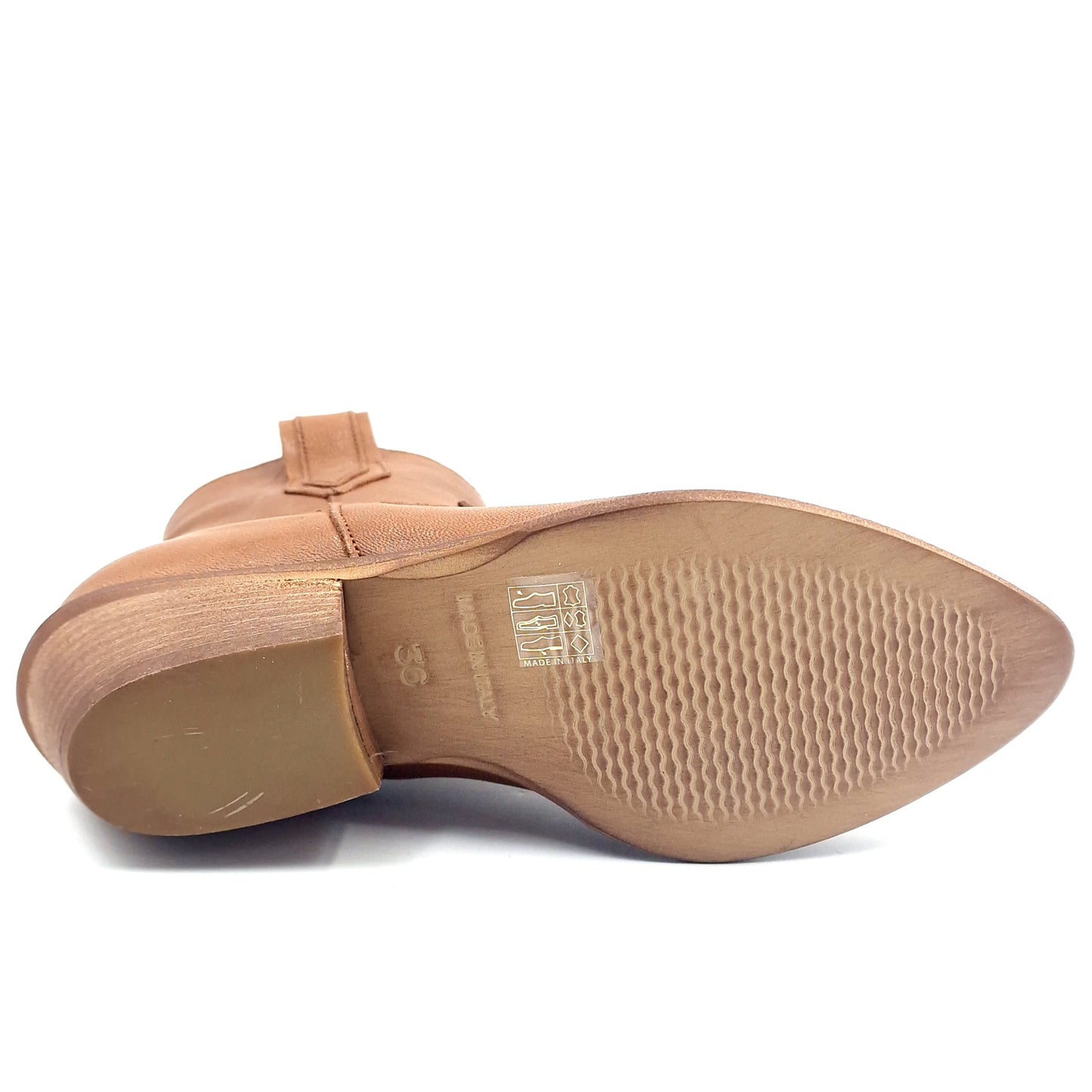 Stivaletto Donna Texano in Pelle Lavata Cuoio