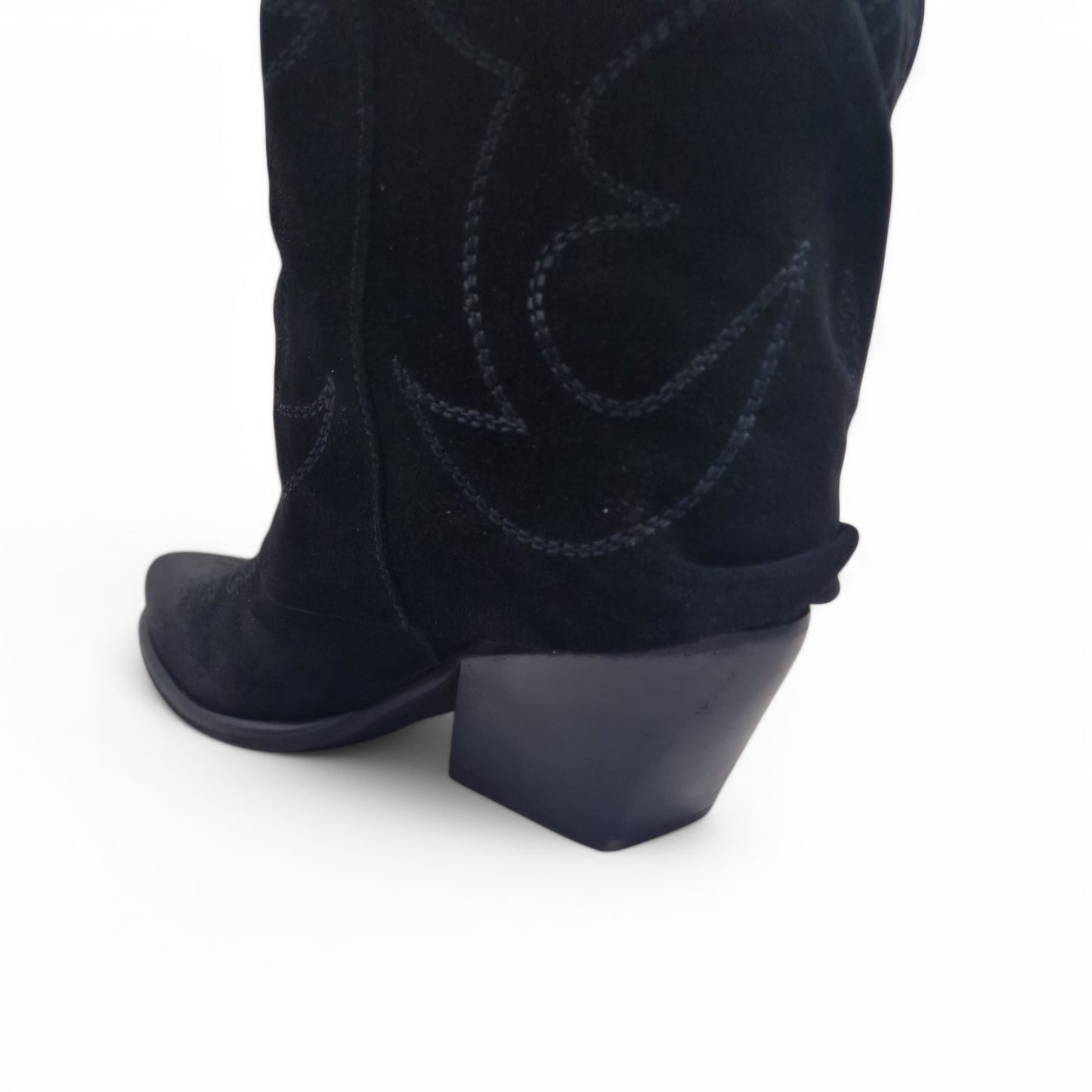 Mezzo Stivale Donna Risvolto Texano in Pelle Scamosciata Nero
