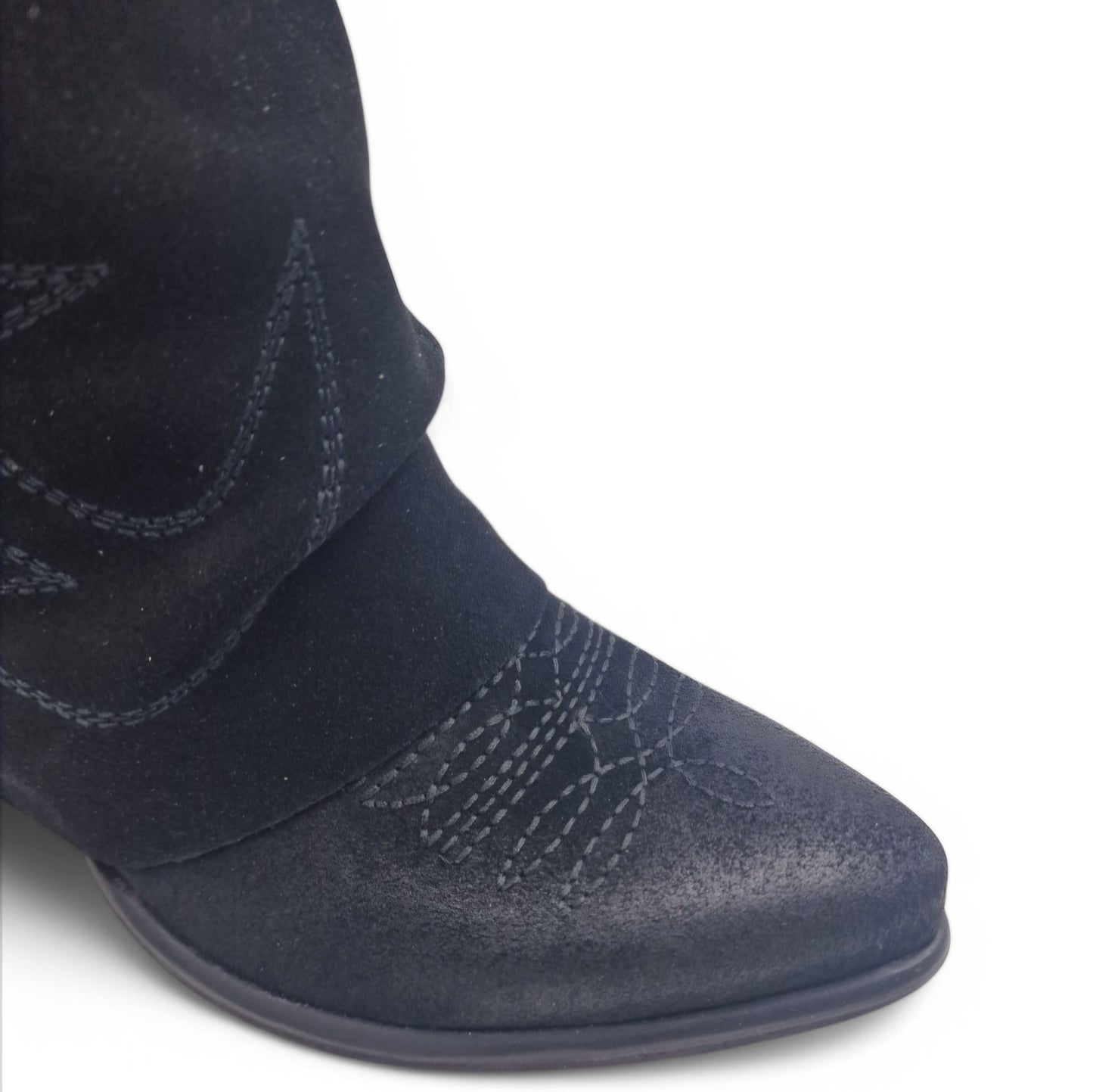 Mezzo Stivale Donna Risvolto Texano in Pelle Scamosciata Nero