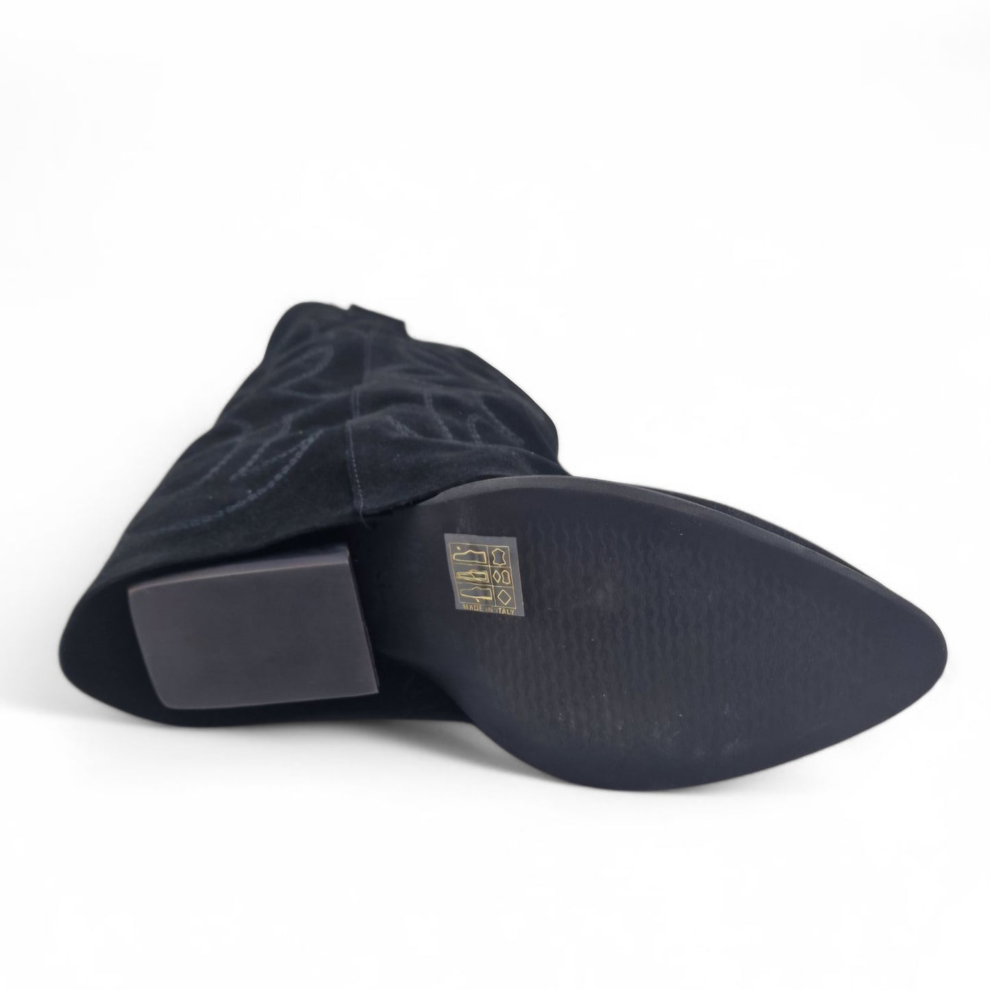 Mezzo Stivale Donna Risvolto Texano in Pelle Scamosciata Nero