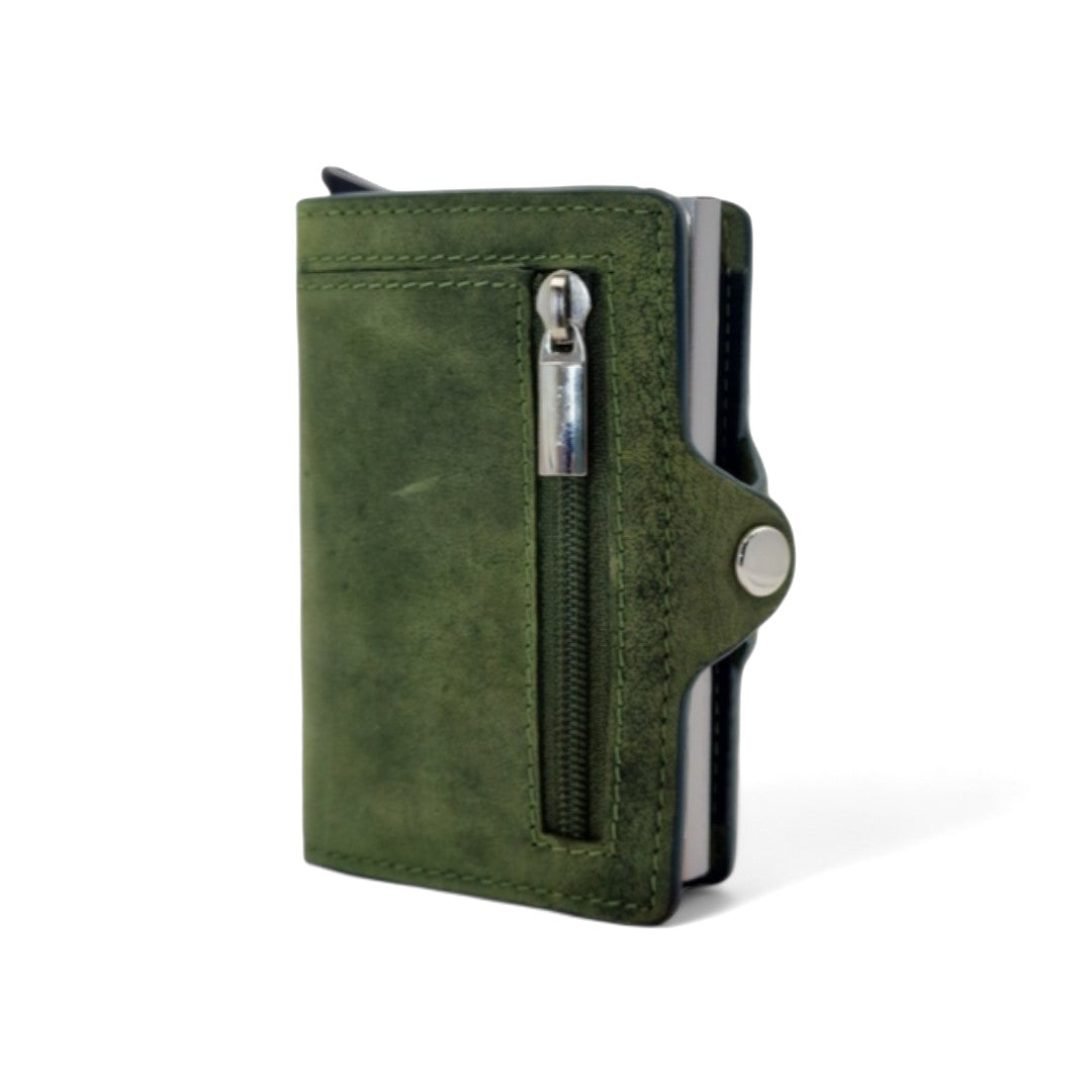 Wallet in Pelle Savage Verde zip