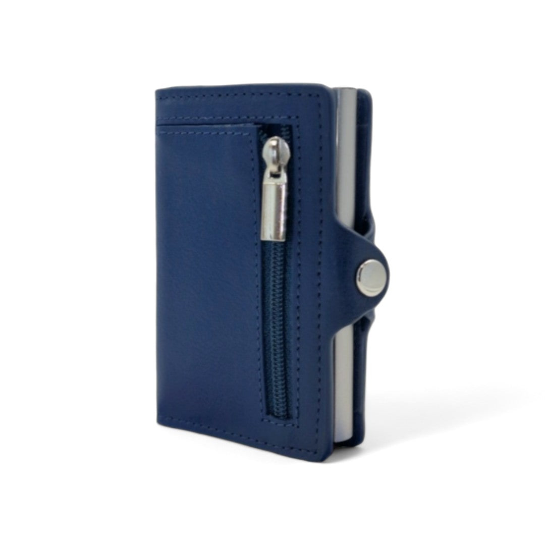 Wallet in Pelle Blu zip