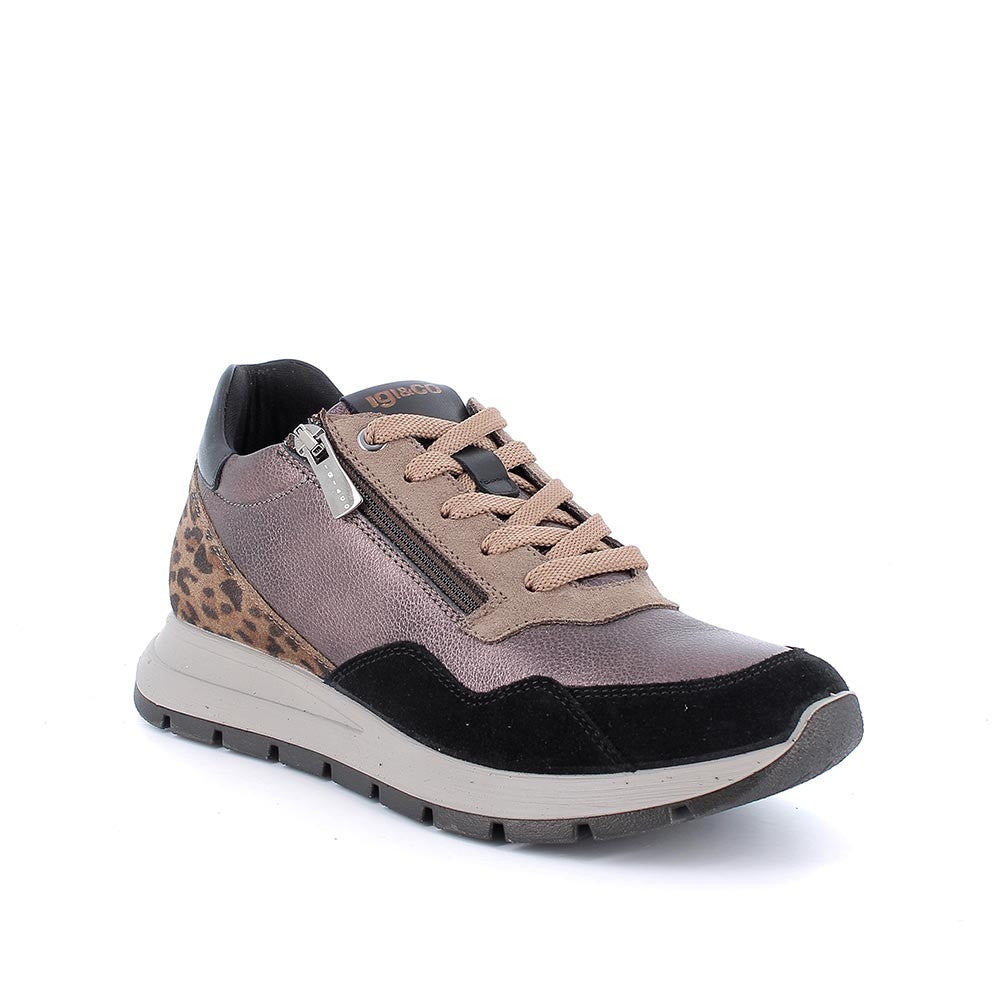 Sneakers Donna Igi&Co in Pelle Bronzo riporti Nero