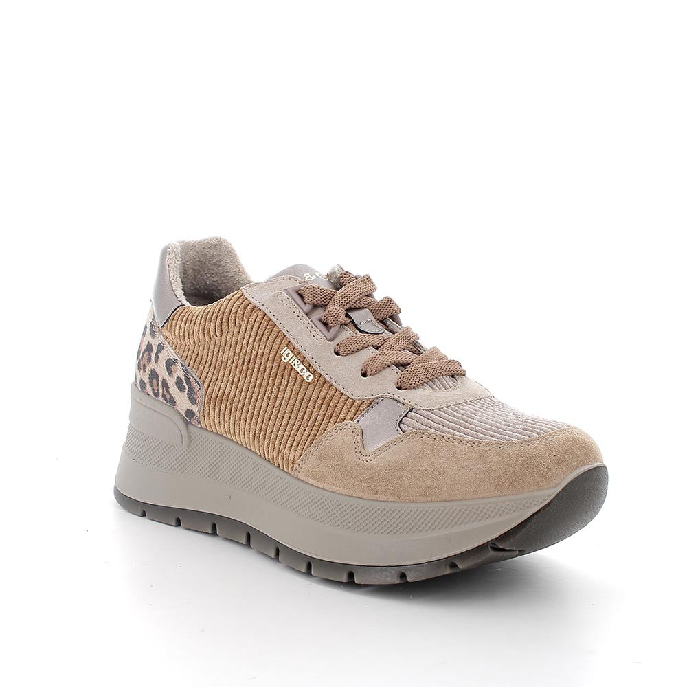 Sneakers Donna Igi&co con Zeppa in Pelle Scamosciata e Tessuto Biscotto