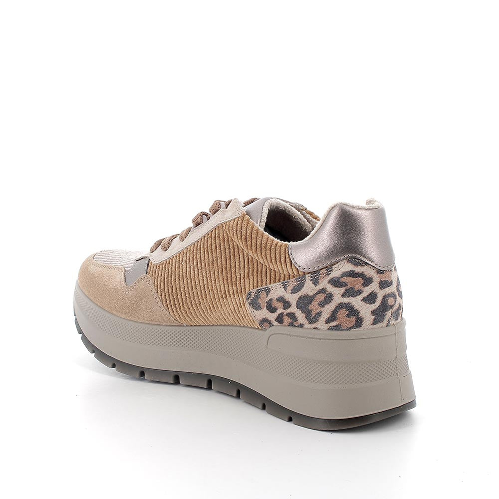 Sneakers Donna Igi&co con Zeppa in Pelle Scamosciata e Tessuto Biscotto