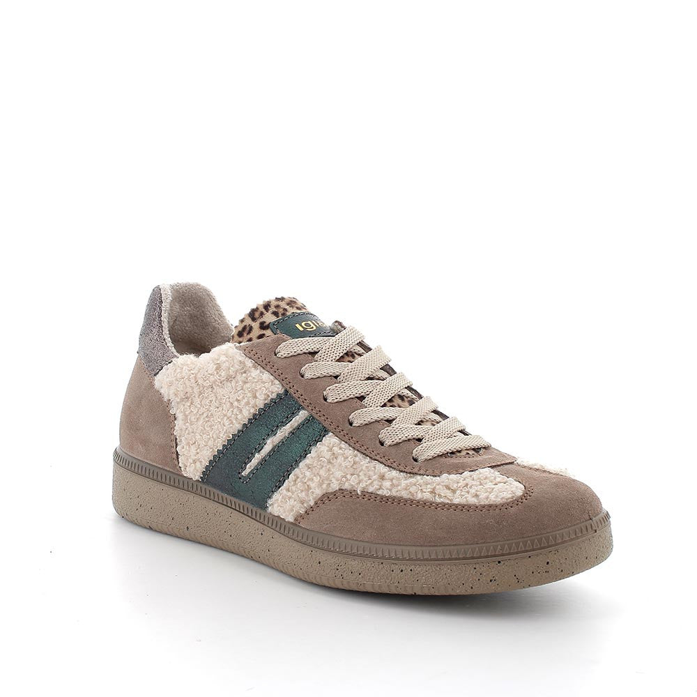 Sneakers Donna Igi&Co in Pelliccetta Beige e riporti Scamosciato Beige