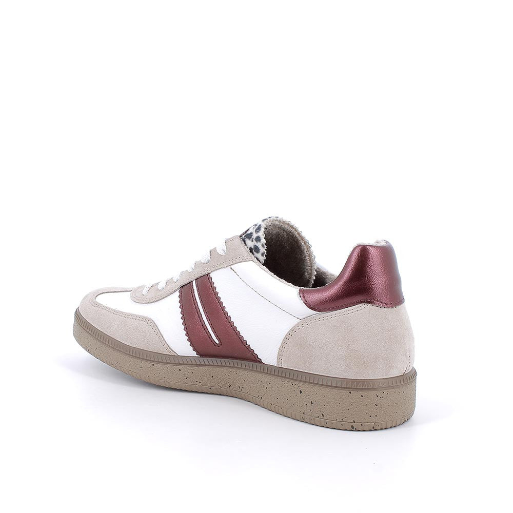 Sneakers Donna Igi&Co in Pelle Bianco e riporti Sabbia/Bordò rialzo interno