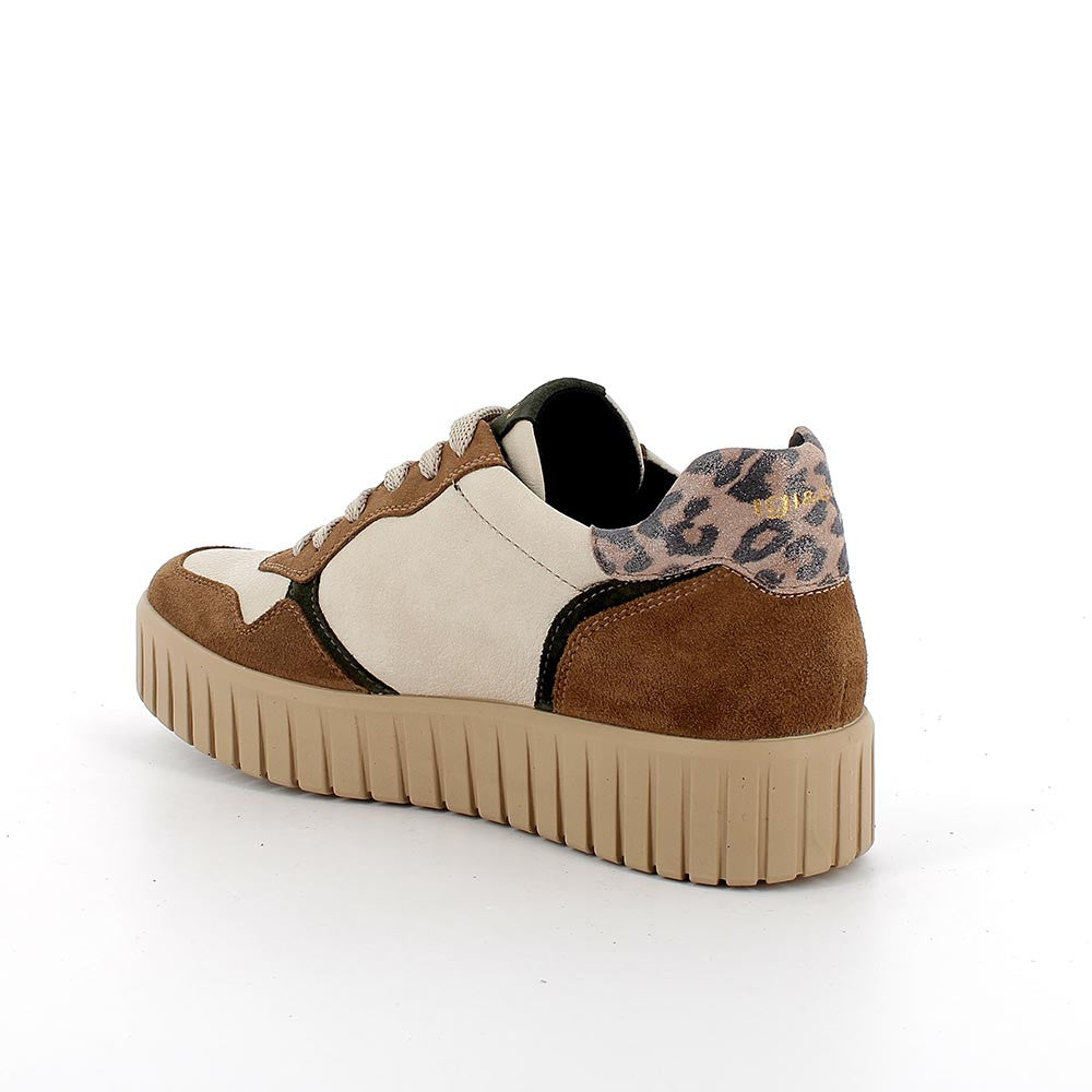 Sneakers Donna Igi&Co in Pelle Beige e riporti Cuoio