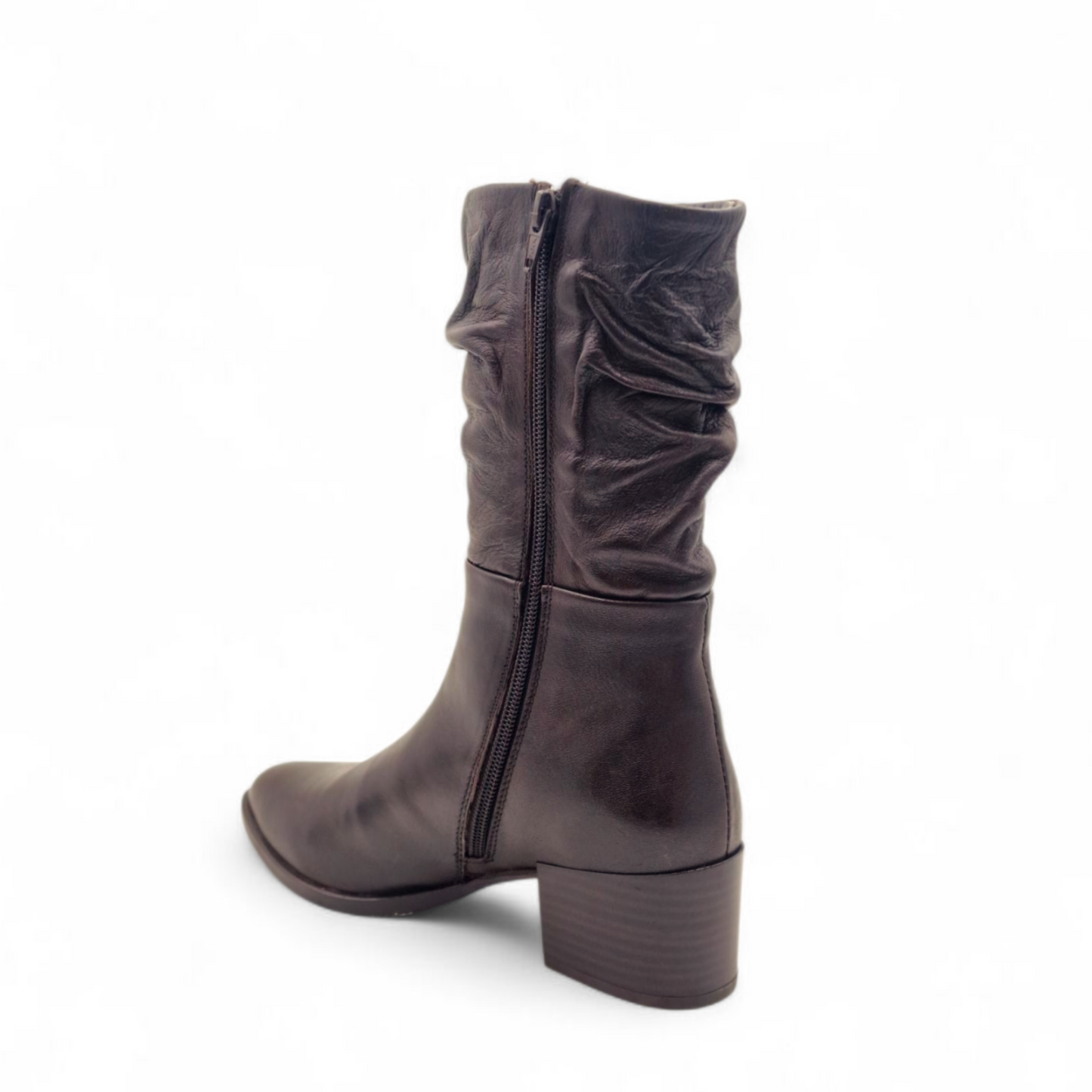 Mezzo Stivale Donna Tacco in Pelle Cioccolato